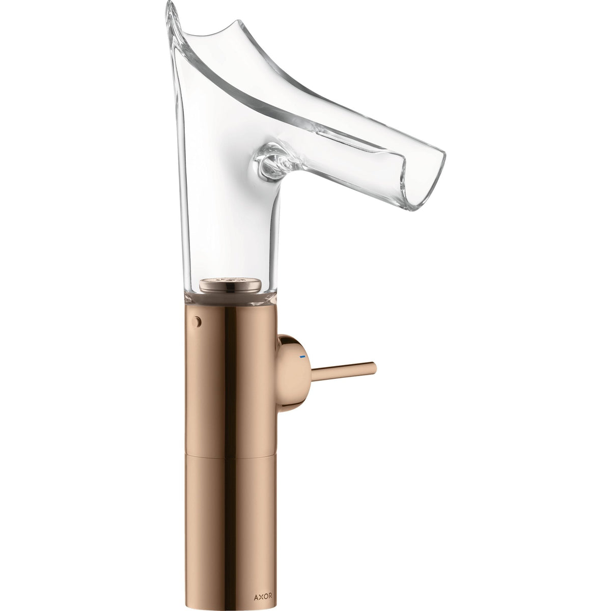 AXOR-Starck-V-Single-lever-basin-mixer-220-with-glass-spout-for-wash-bowls-with-waste-set-Polished-Red-Gold-12114300