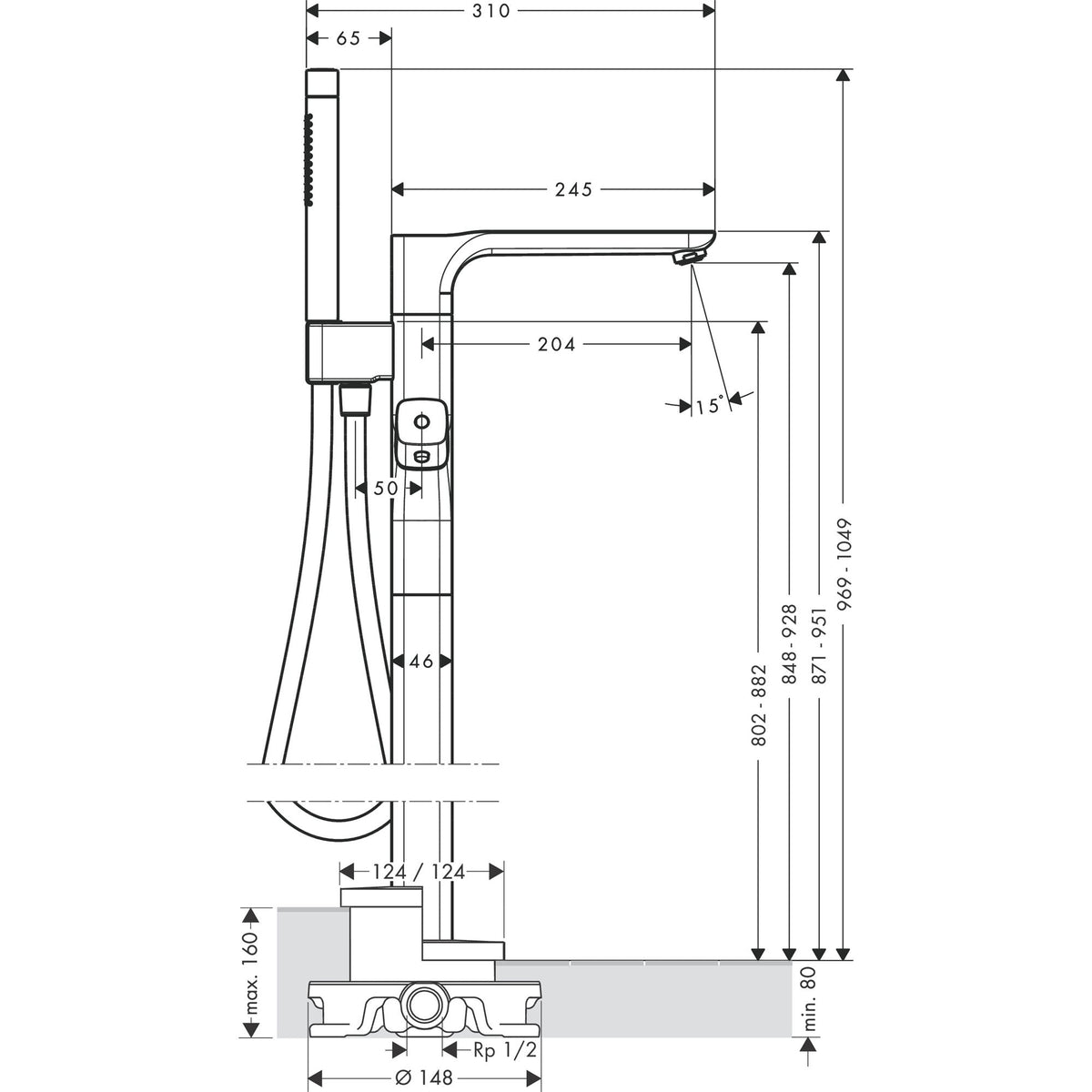 AXOR-Urquiola-Bath-thermostat-floor-standing-11422-technical-02