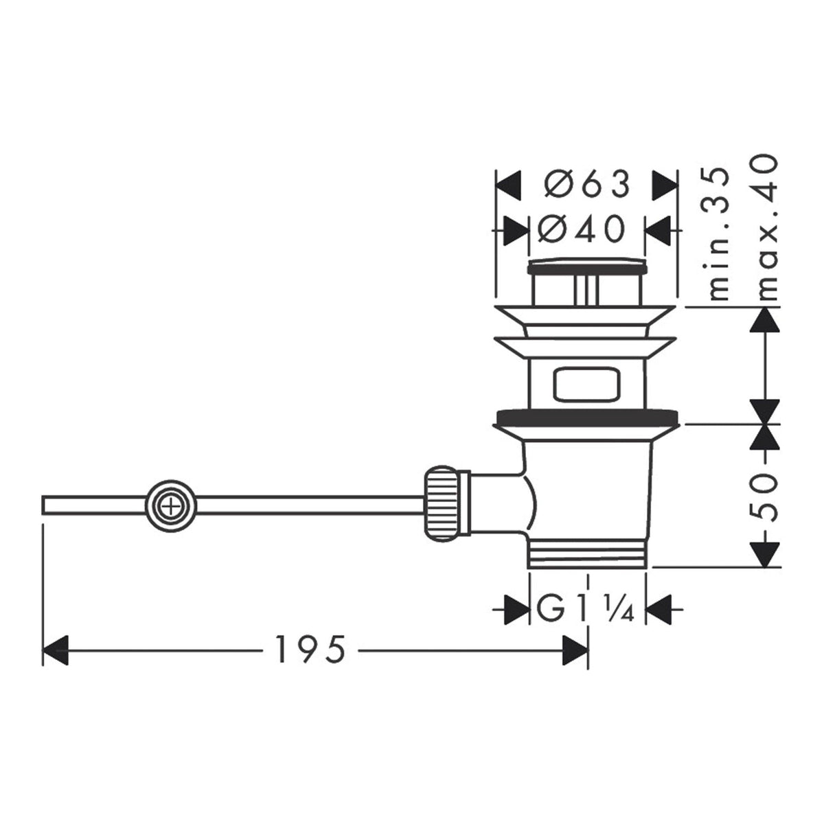 AXOR Waste set pop up for basin and bidet mixers 51302 technical 01