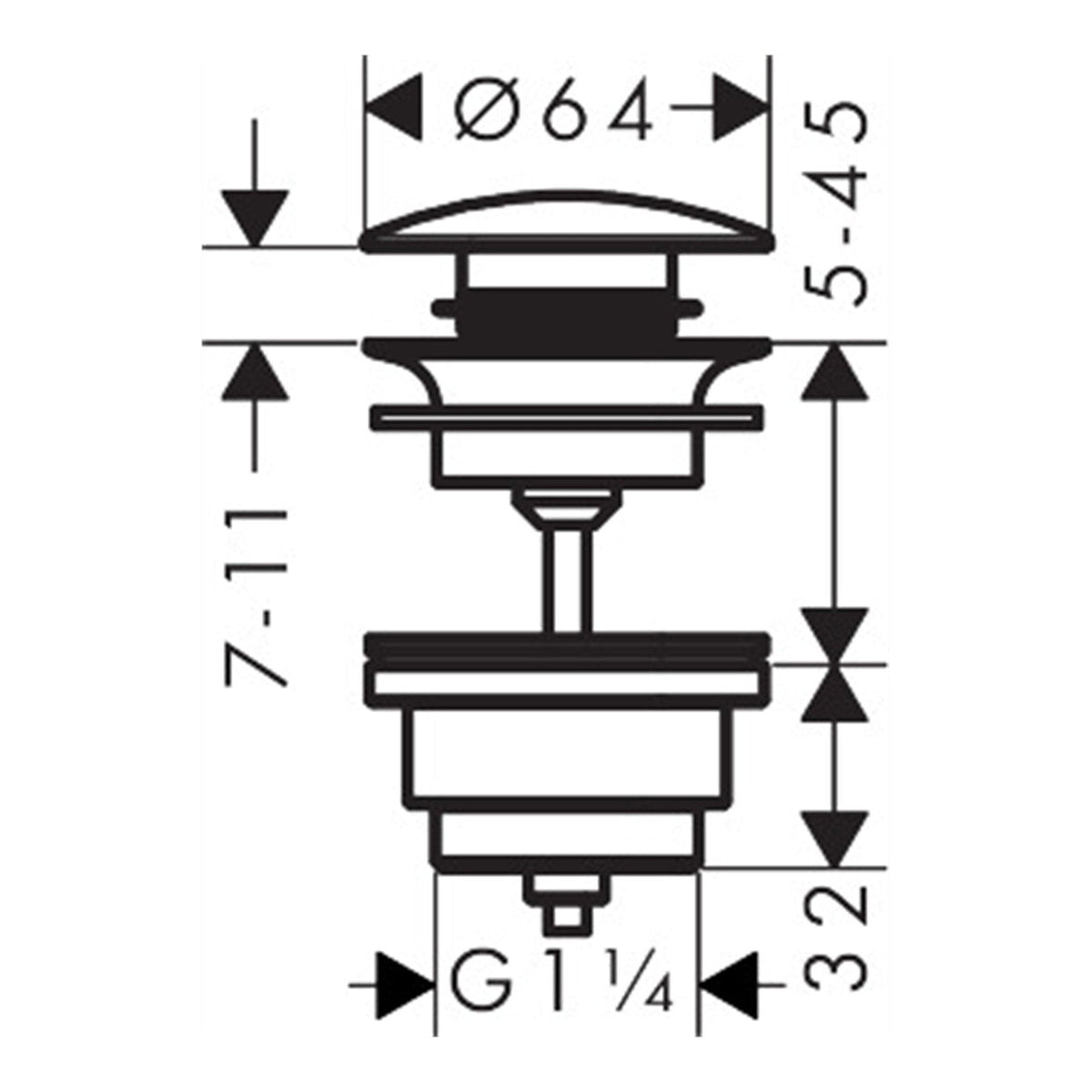 AXOR Waste set push open for basin and bidet mixers 51300 technical 02