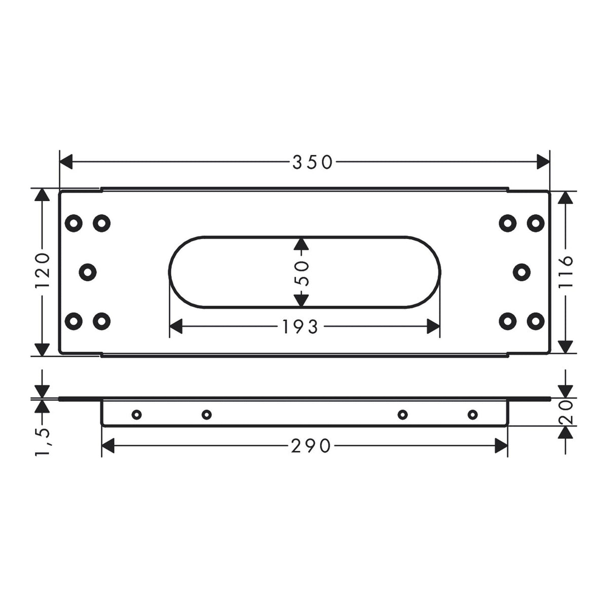 AXOR sBox Installation plate for tile mounted installation 28014 technical 01