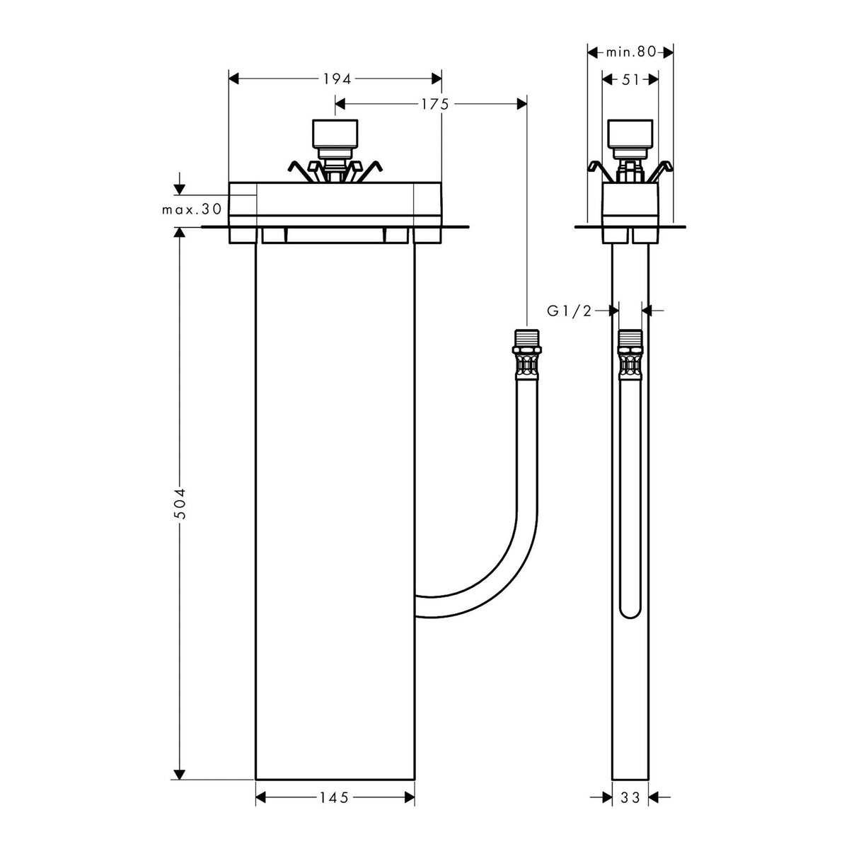 AXOR sBox Rim and tile mounted bath basic set 15490 technical 01