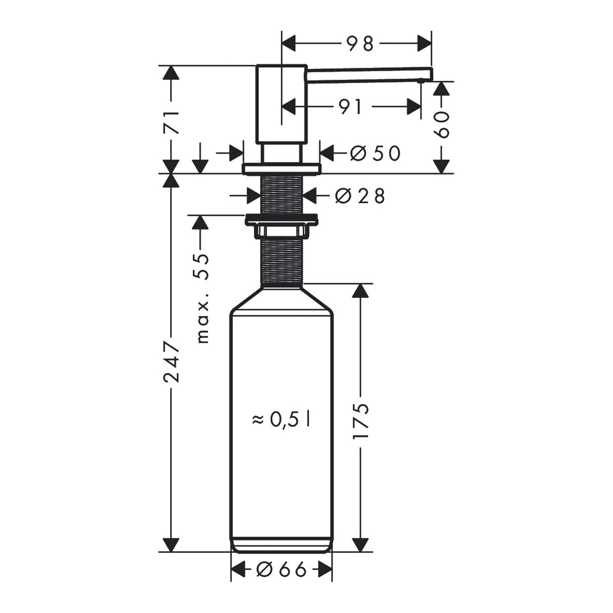 Hansgrohe A41 Soap lotion dispenser 40438000 technical 01.jpg
