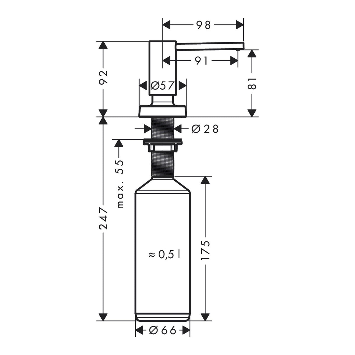 Hansgrohe A51 Soap lotion dispenser 40448000 technical 01.jpg