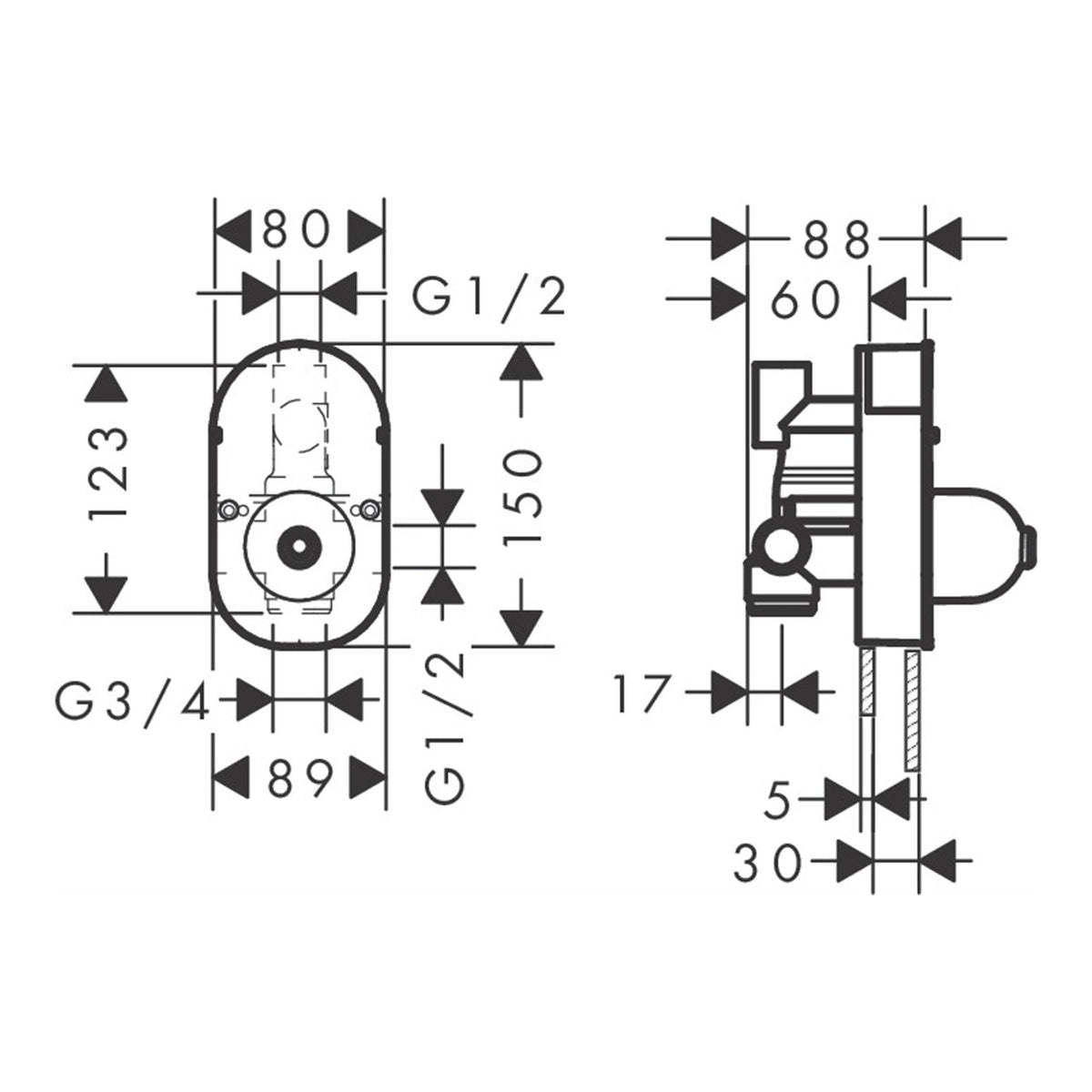 Hansgrohe Basic set for single lever bath mixer for concealed installation 31741180 technical 01.jpg