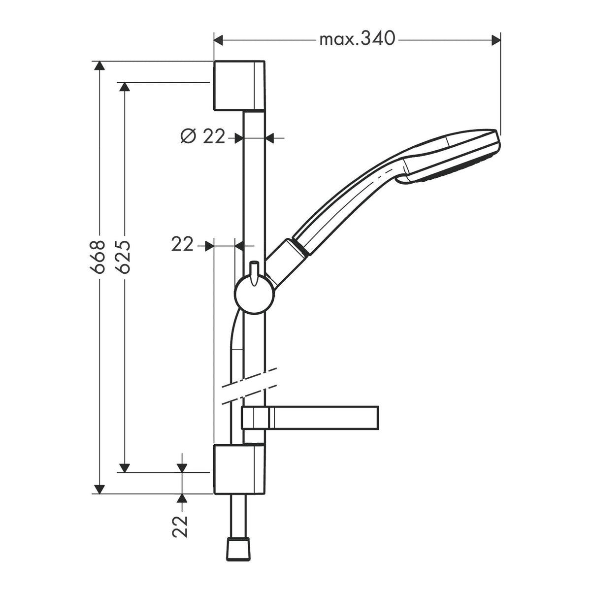 Hansgrohe Croma 100 Shower set Vario EcoSmart with shower bar 65 cm and soap dish 27776000 technical 01.jpg