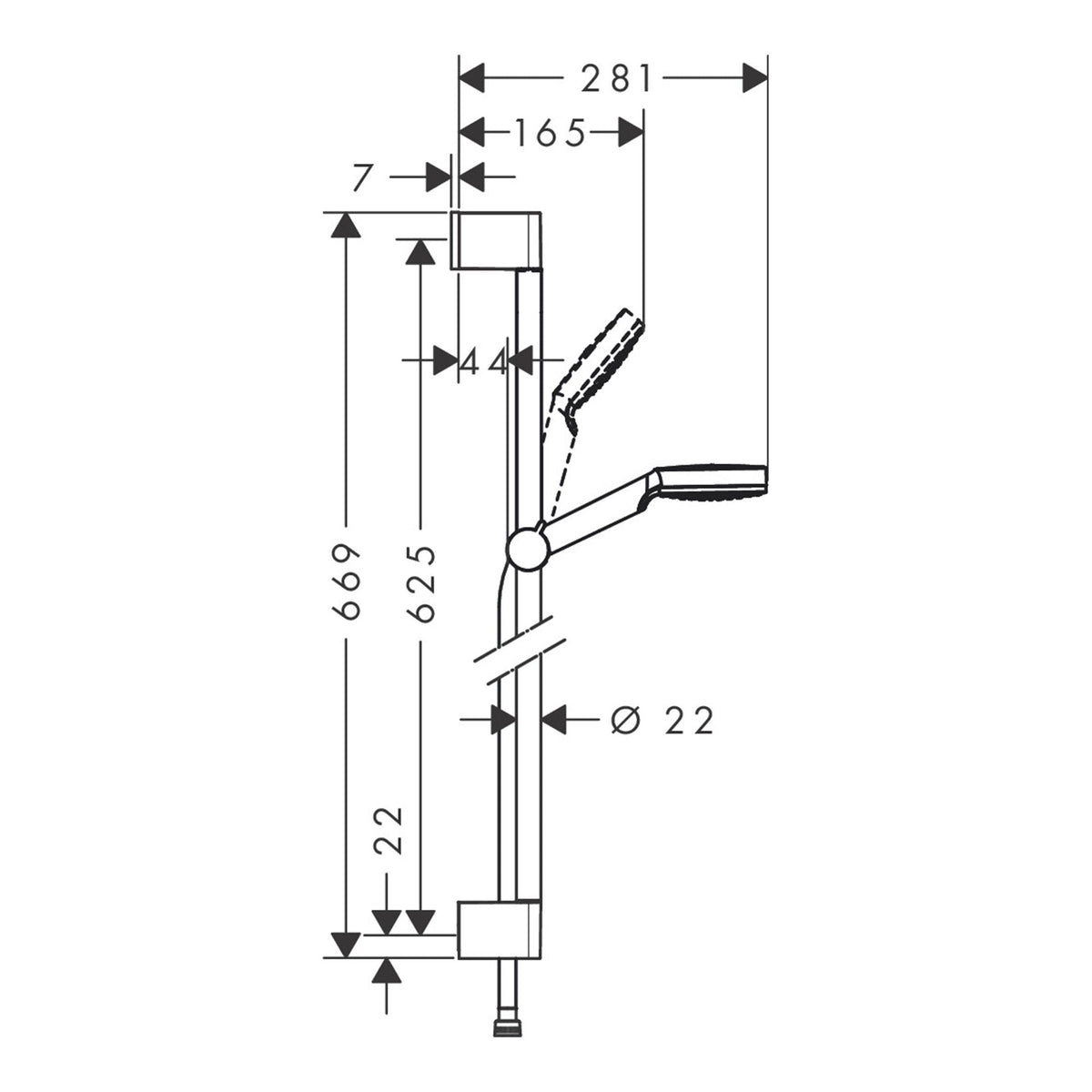 Hansgrohe Crometta Shower set 100 1jet EcoSmart with shower bar 65 cm 26554400 technical 01.jpg