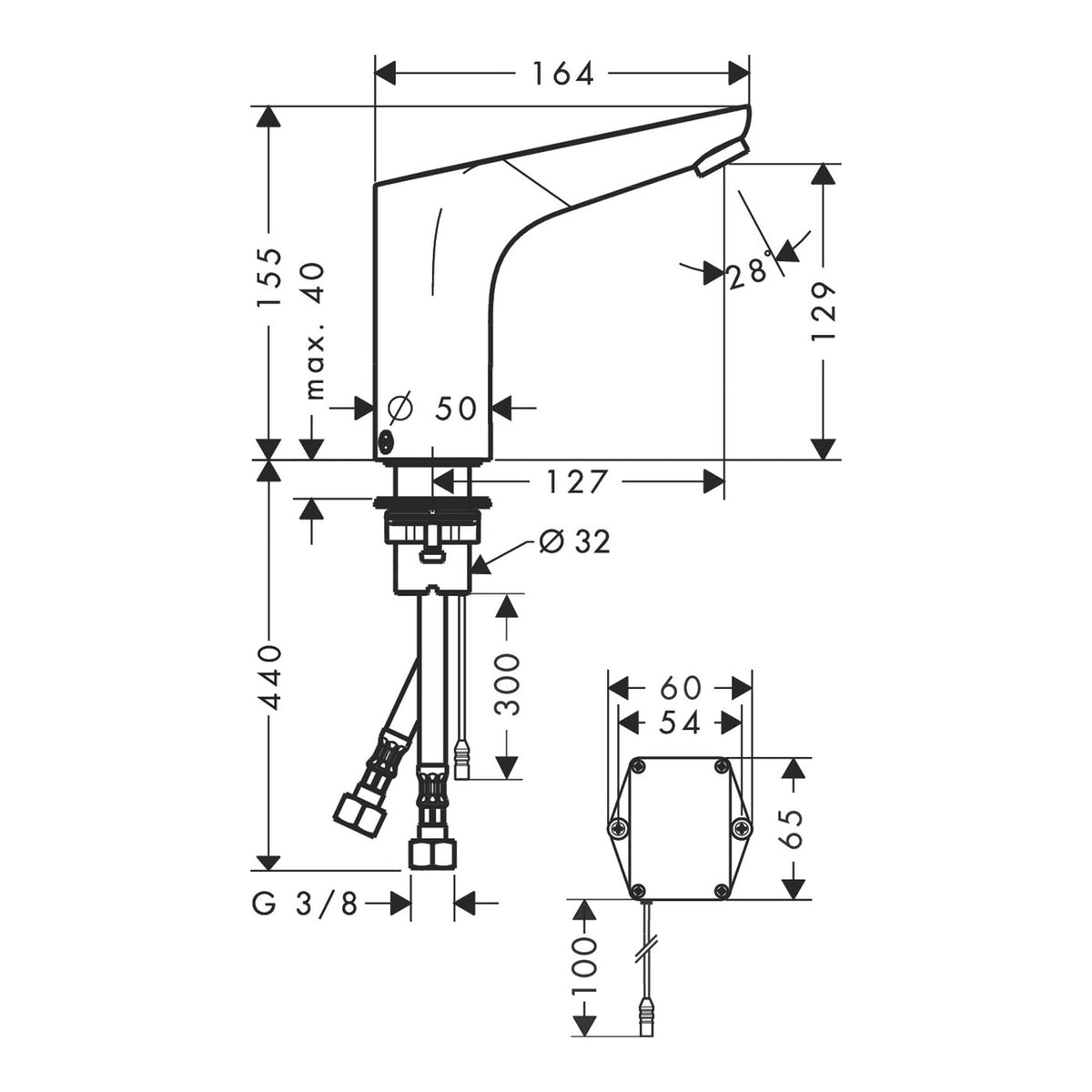 Hansgrohe Focus Electronic basin mixer 130 with temperature control mains connection 230 V 31173000 technical 01.jpg