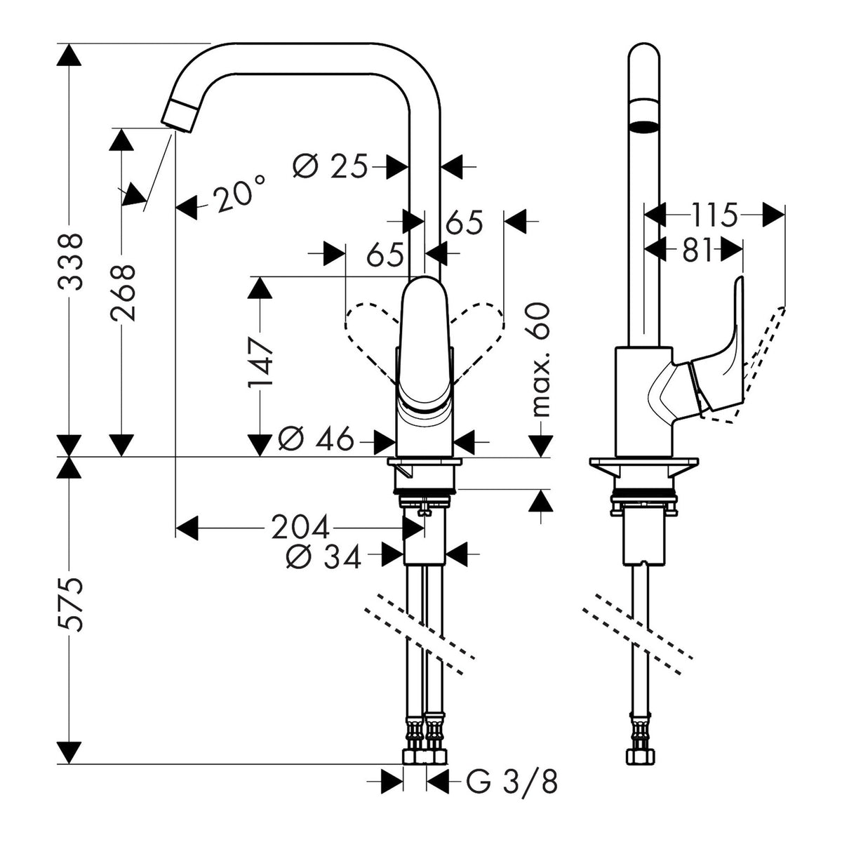 Hansgrohe Focus M41 Single lever kitchen mixer 260 EcoSmart 1jet 31821000 technical 01.jpg