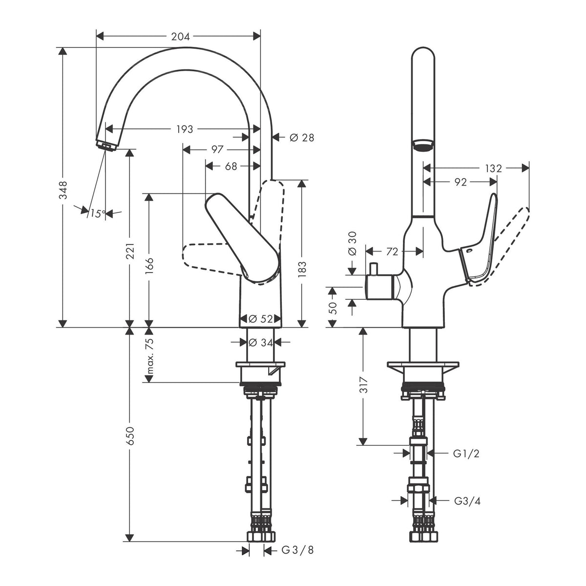 Hansgrohe-Focus-M42-Single-lever-kitchen-mixer-220-device-shut-off-valve-1jet-71803-technical-01