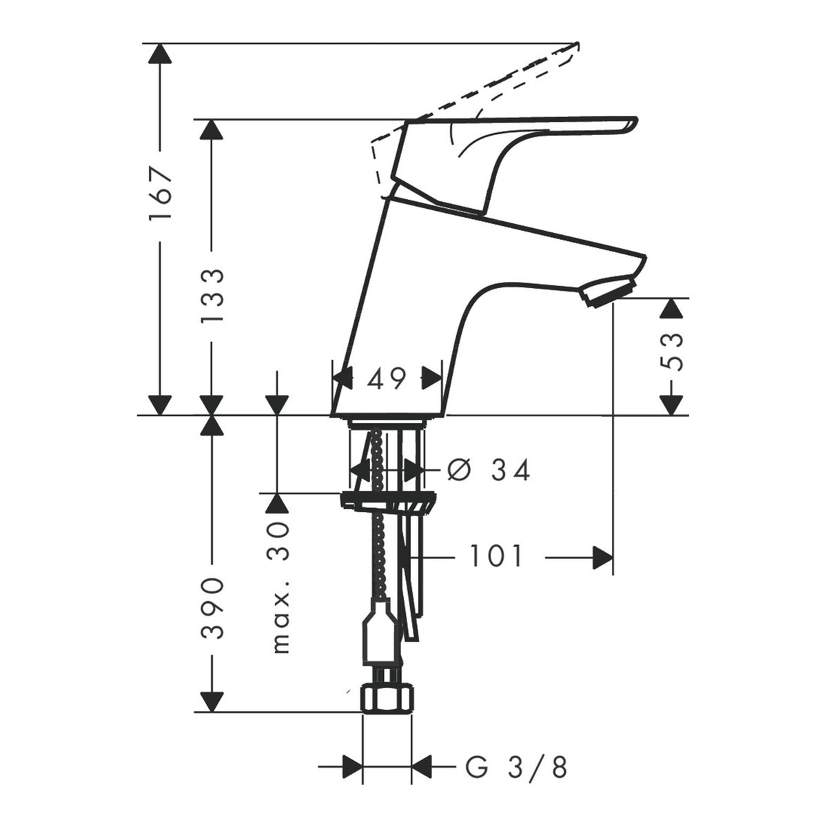 Hansgrohe Focus Single lever basin mixer 70 without waste set 31733000 technical 01.jpg