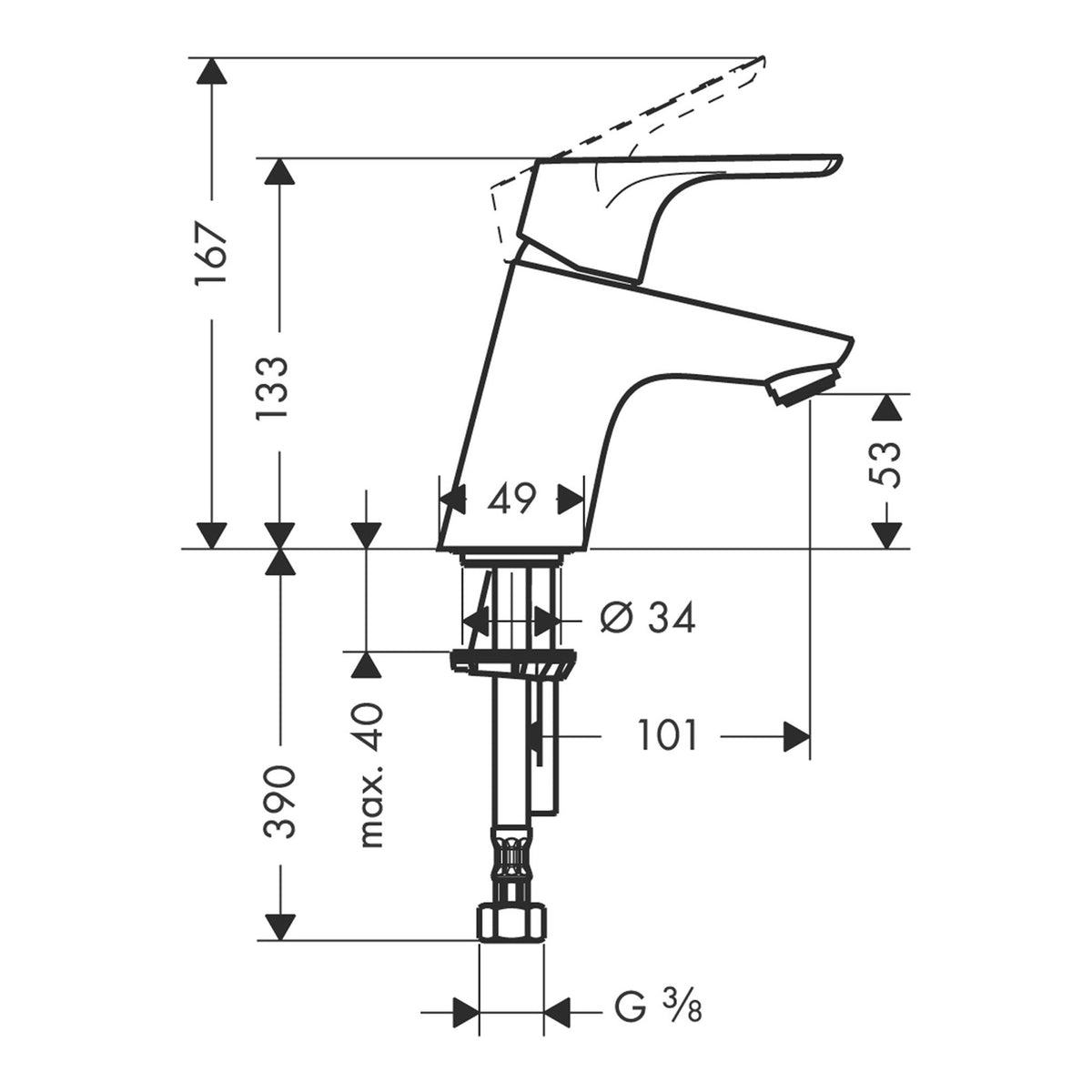 Hansgrohe Focus Single lever basin mixer 70 without waste set 31733000 technical 02.jpg