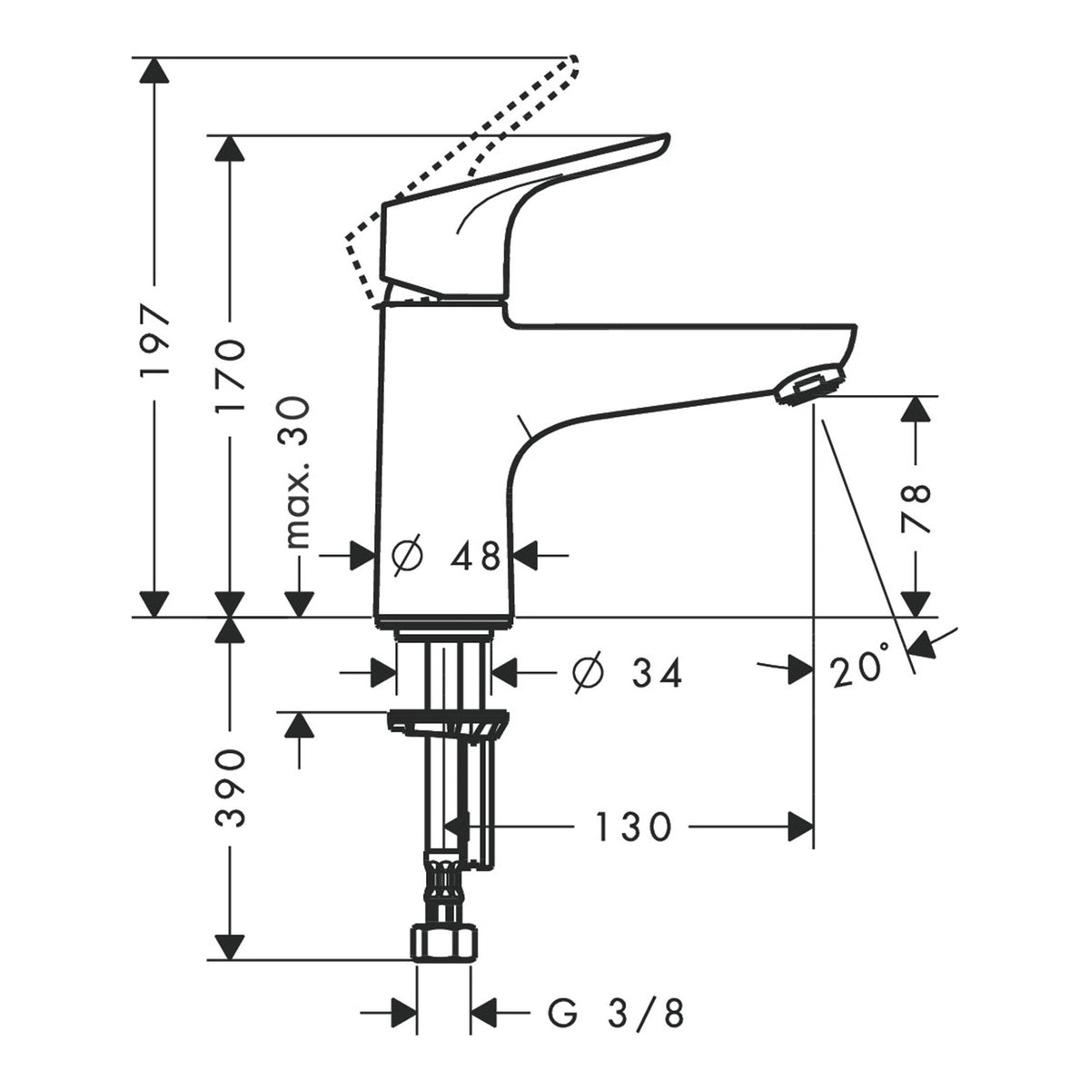 Hansgrohe Focus Single lever bath mixer Monotrou 31931000 technical 01.jpg