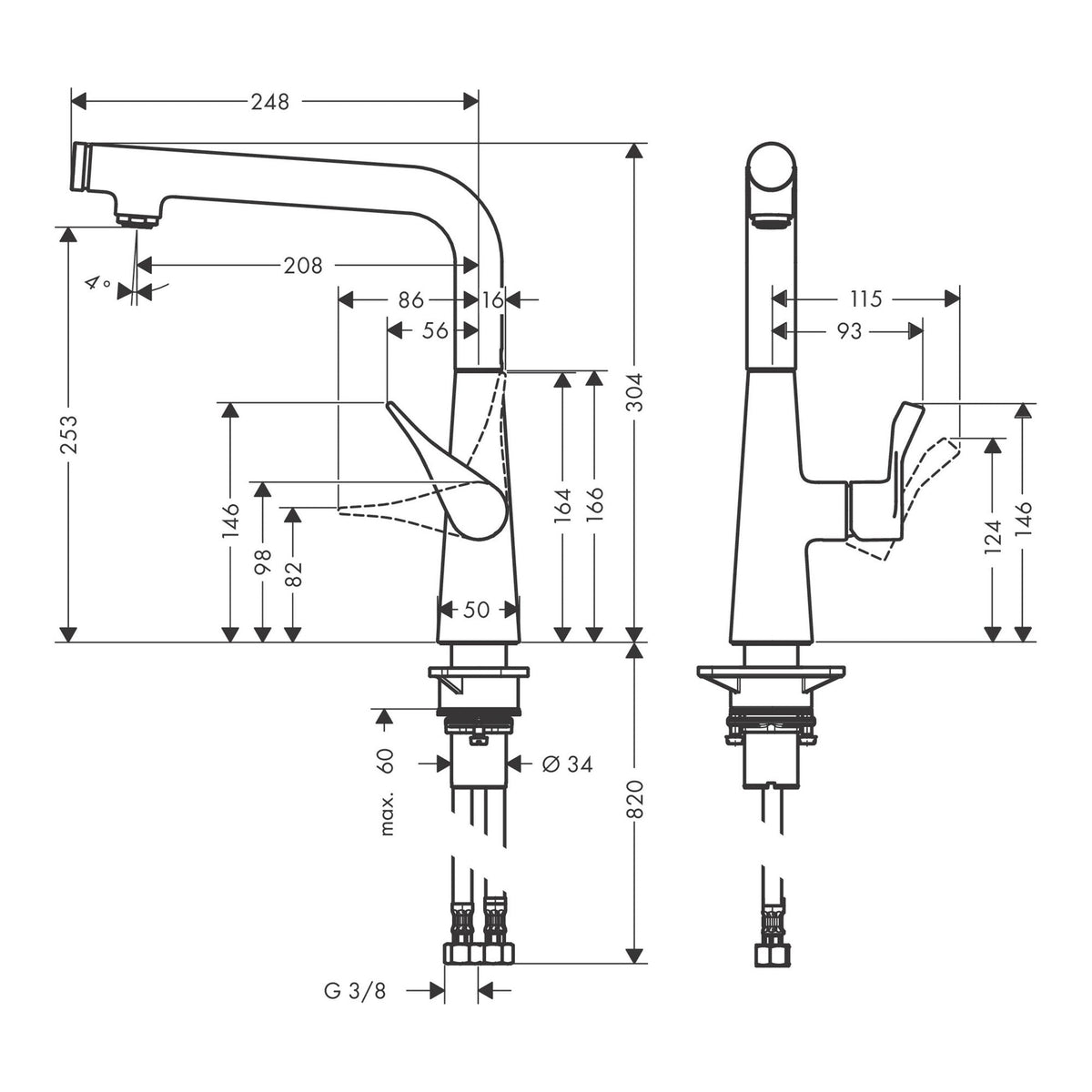 Hansgrohe Metris Select M71 Single lever kitchen mixer 260 1jet 14847000 technical 01.jpg