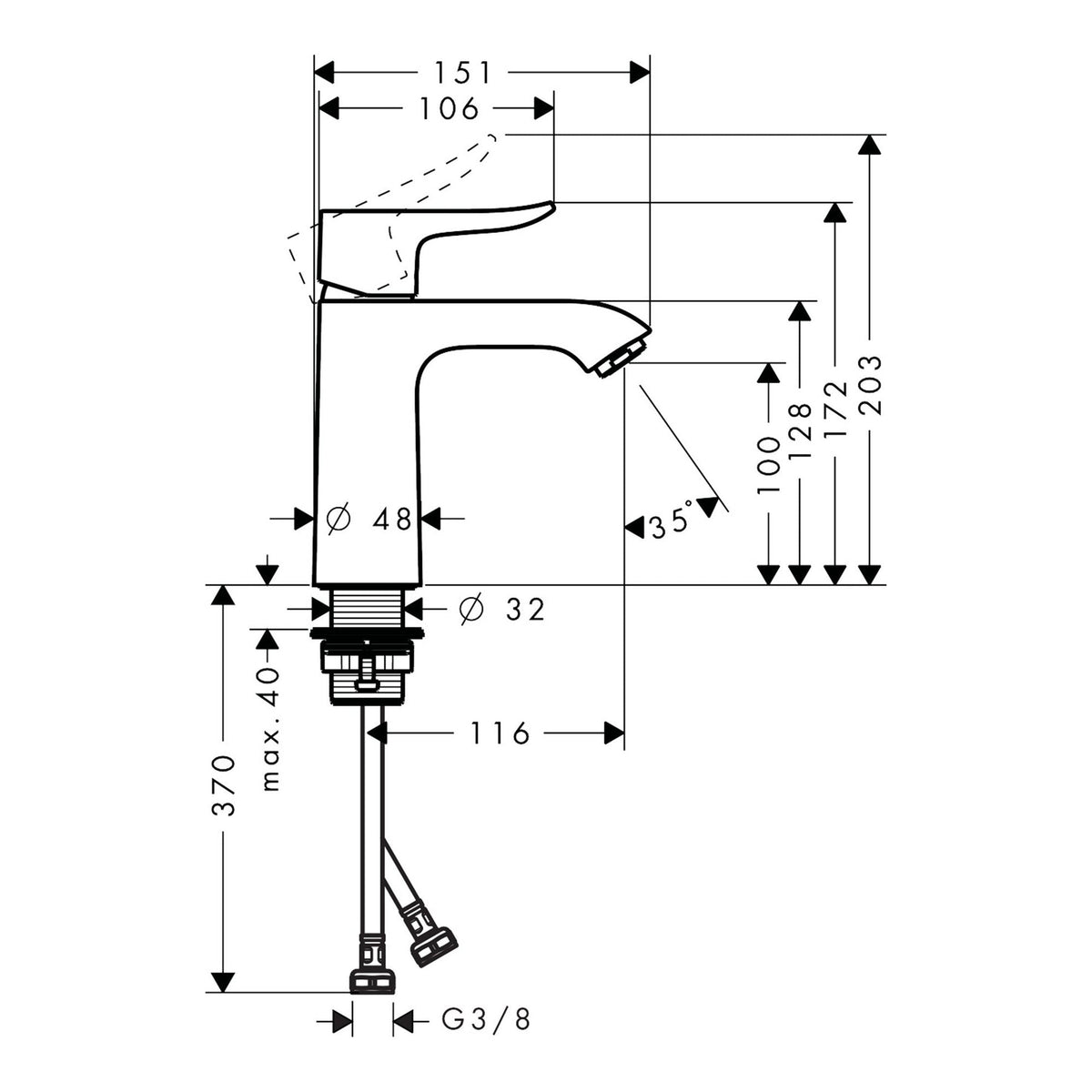 Hansgrohe Metris Single lever basin mixer 110 LowFlow without waste set 31204000 technical 01.jpg