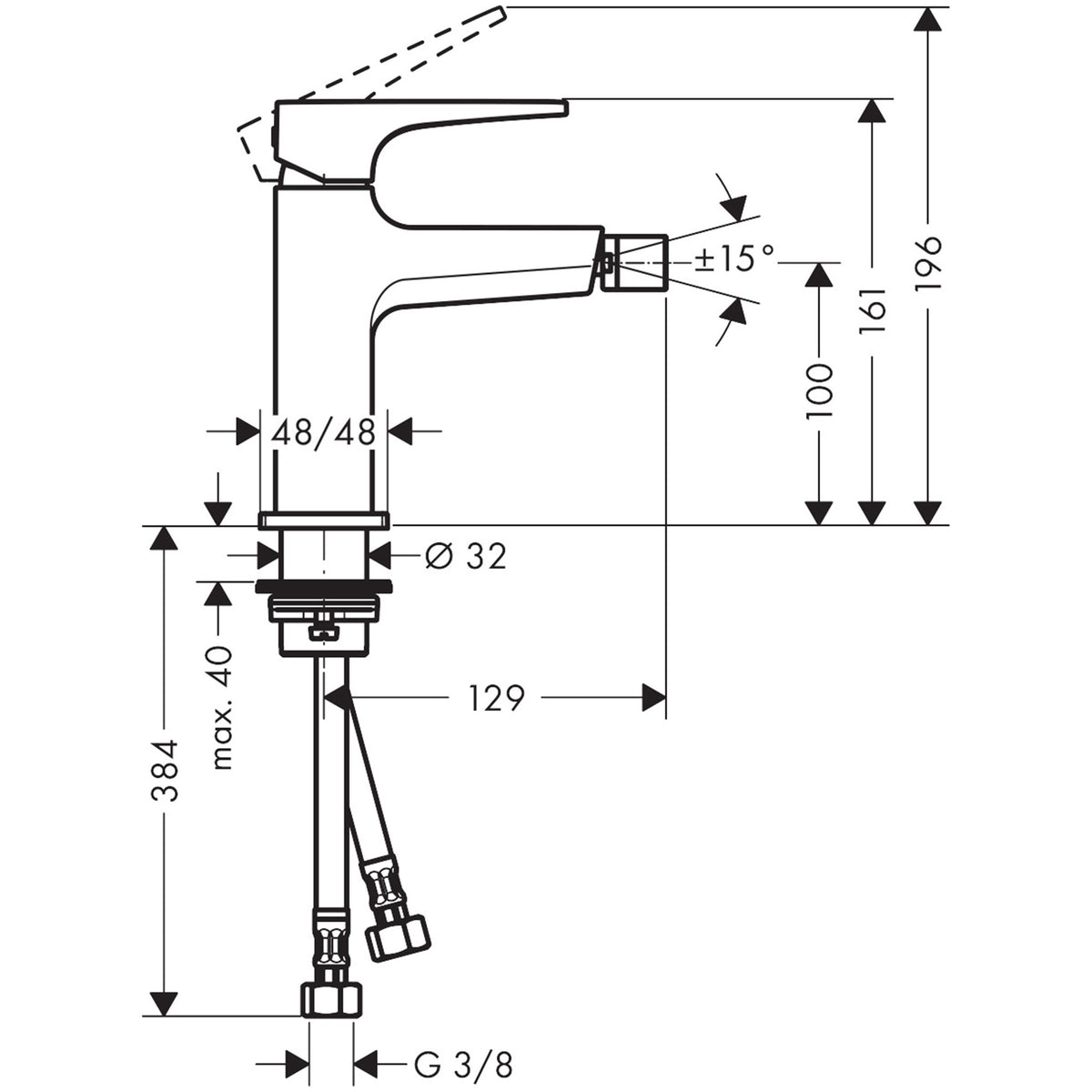 ברז לבידה עם ידית מלאה כולל ונטיל  Metropol Single lever bidet mixer with lever handle and push-open waste set