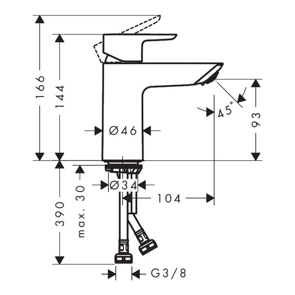 Hansgrohe Neovis Q Single lever basin mixer 100 CoolStart with metal push open waste set 71357000 technical 01.jpg