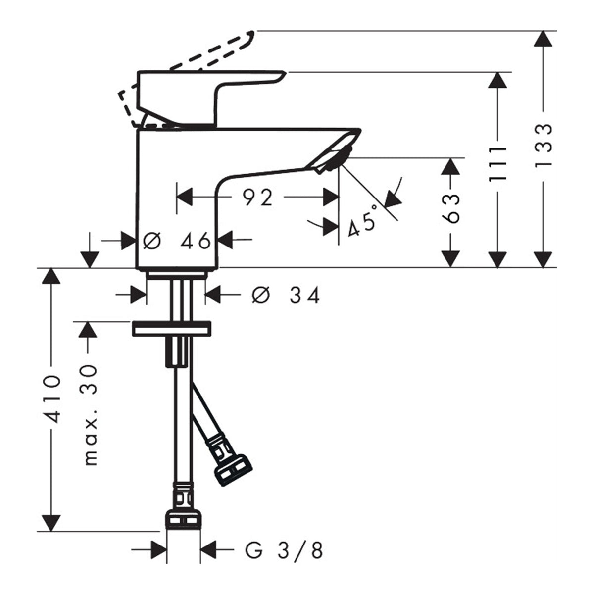 Hansgrohe Neovis Q Single lever basin mixer 70 CoolStart with push open waste set 71350000 technical 01.jpg