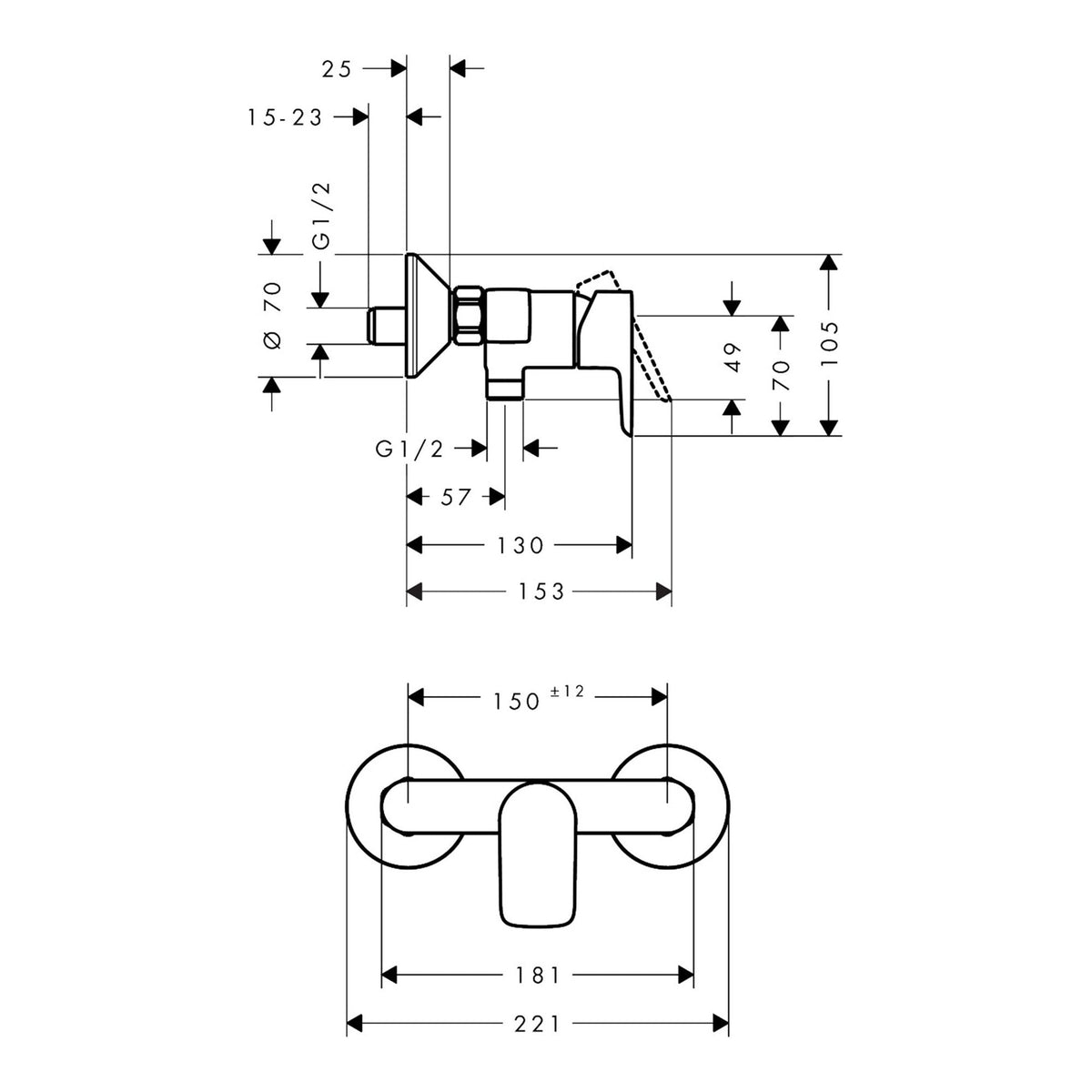 Hansgrohe Neovis Q Single lever shower mixer for exposed installation 71681000 technical 01.jpg