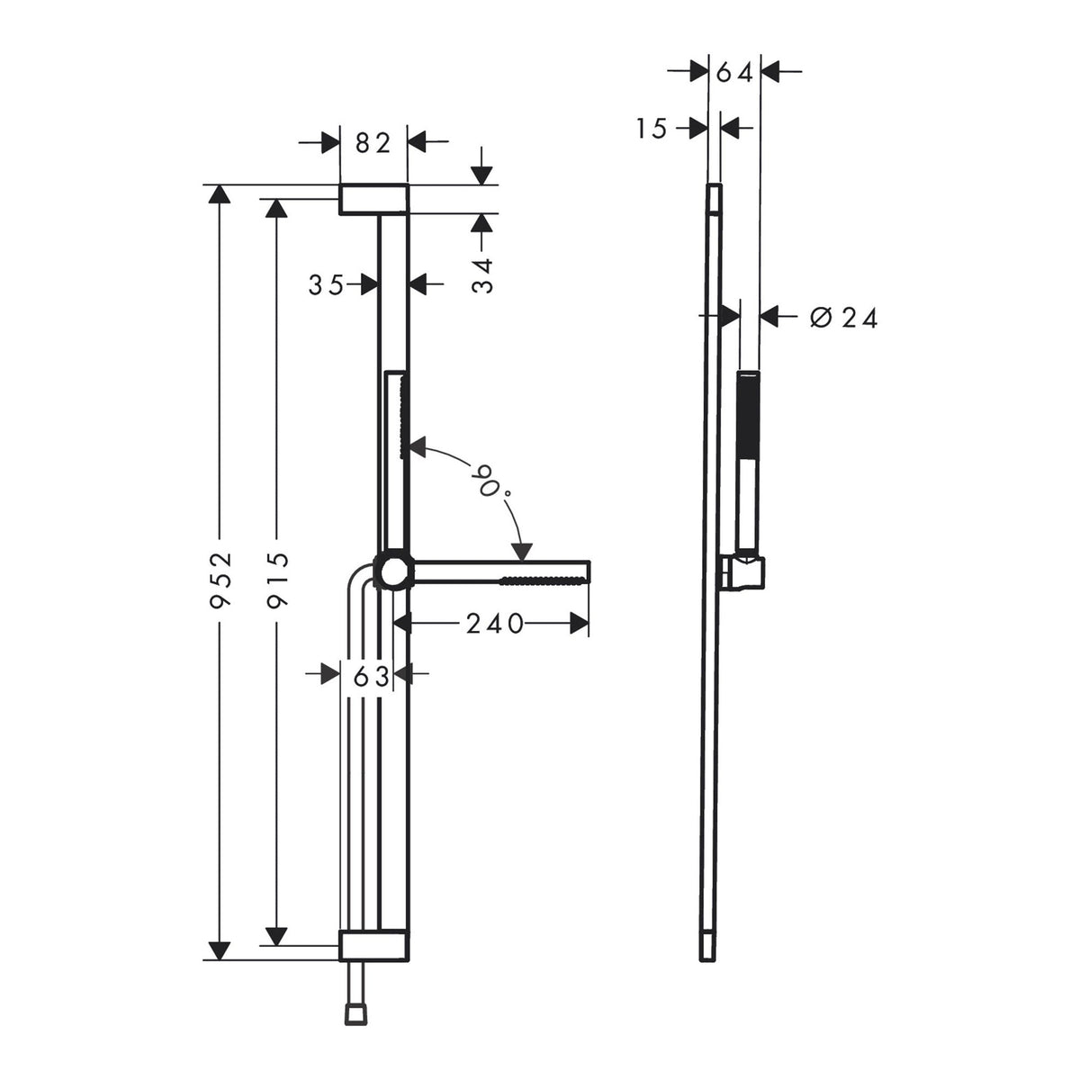 Hansgrohe Pulsify S Shower set 100 1jet EcoSmart with shower bar 90 cm 24382000 technical 01.jpg