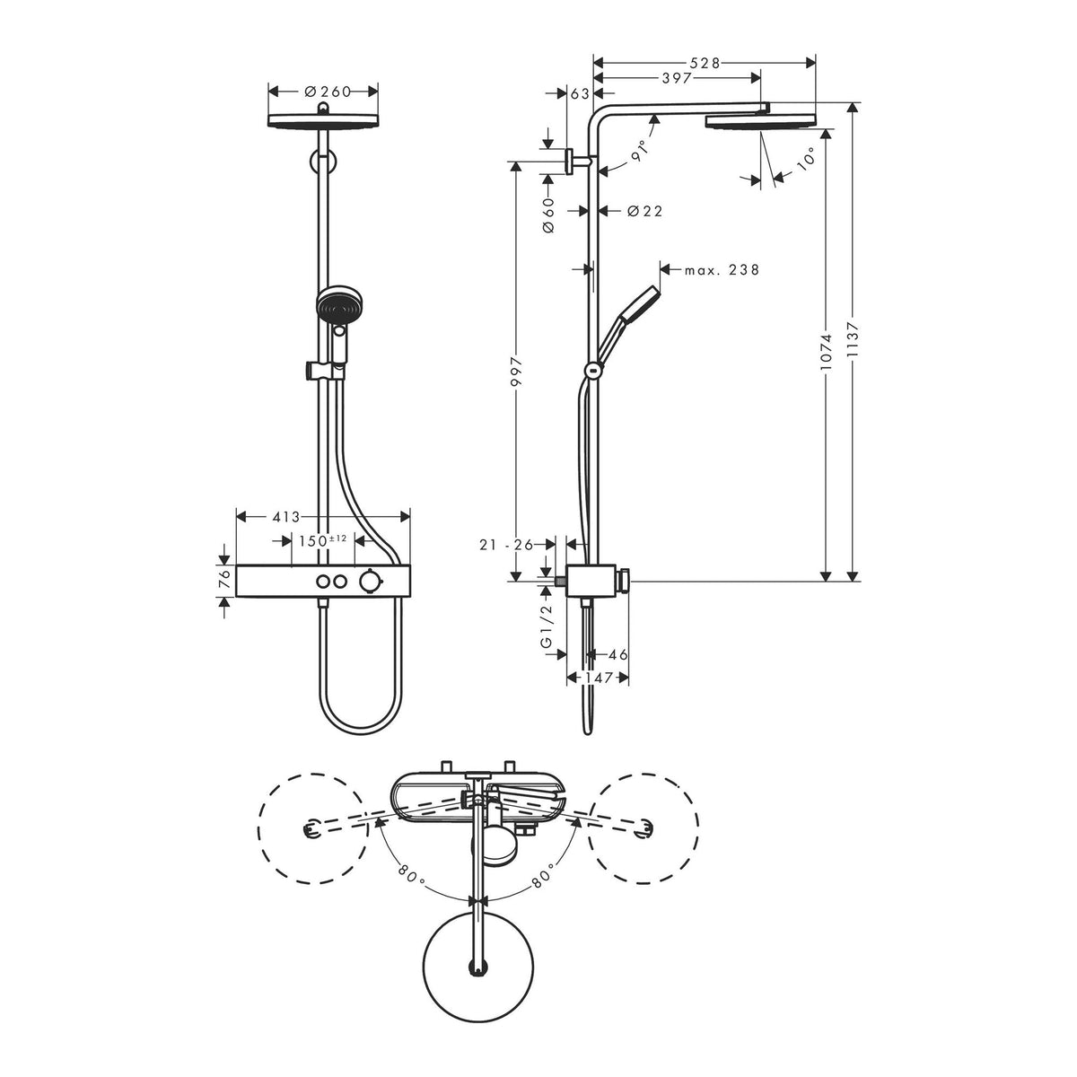 Hansgrohe Pulsify S Showerpipe 260 1jet 2 ticks with ShowerTablet Select 400 24221349 technical 01.jpg