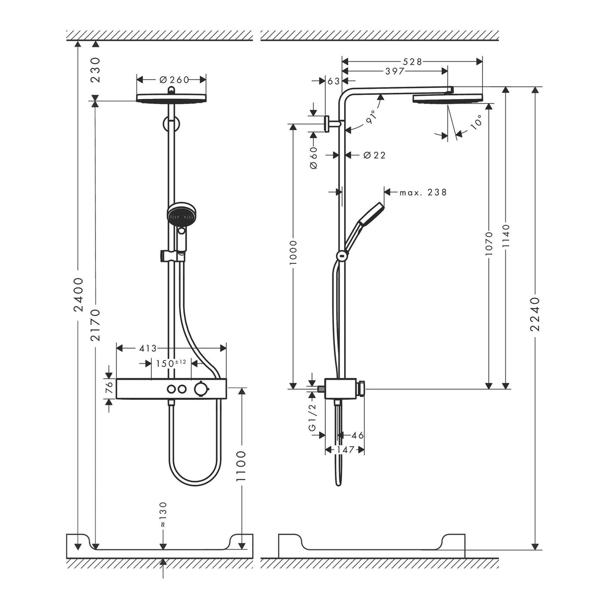 Hansgrohe Pulsify S Showerpipe 260 1jet 2 ticks with ShowerTablet Select 400 24221349 technical 02.jpg