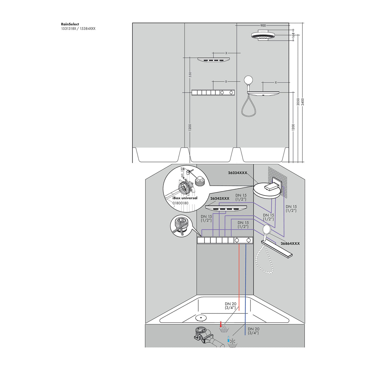 אינטרפוץ תרמוסטטי 7 דרך Hansgrohe RainSelect Thermostat for concealed installation for 5 functions