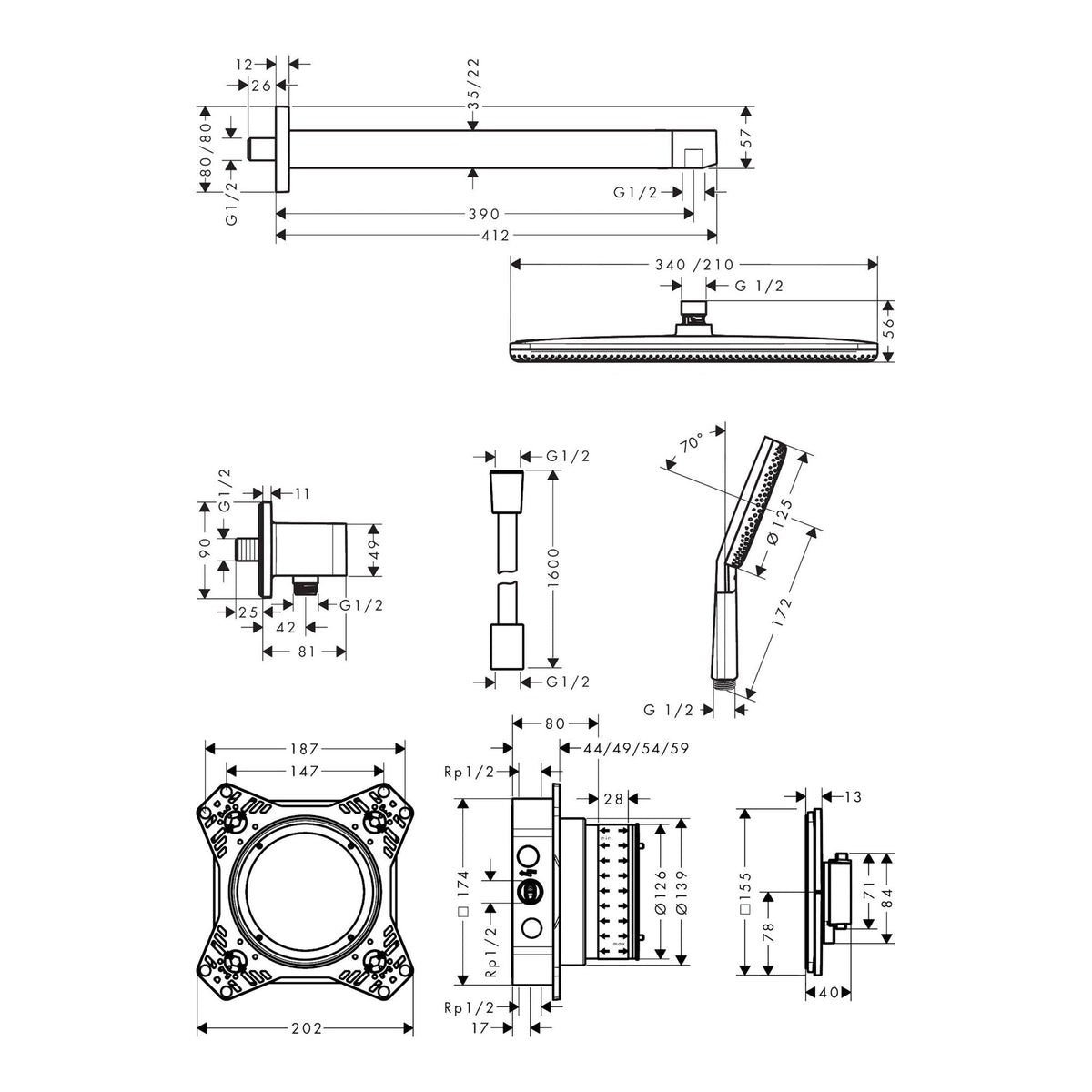 Hansgrohe Raindance Alive Q Design ShowerSet 210 340 1jet with thermostat and basic set iBox universal 2 24620000 technical 01.jpg