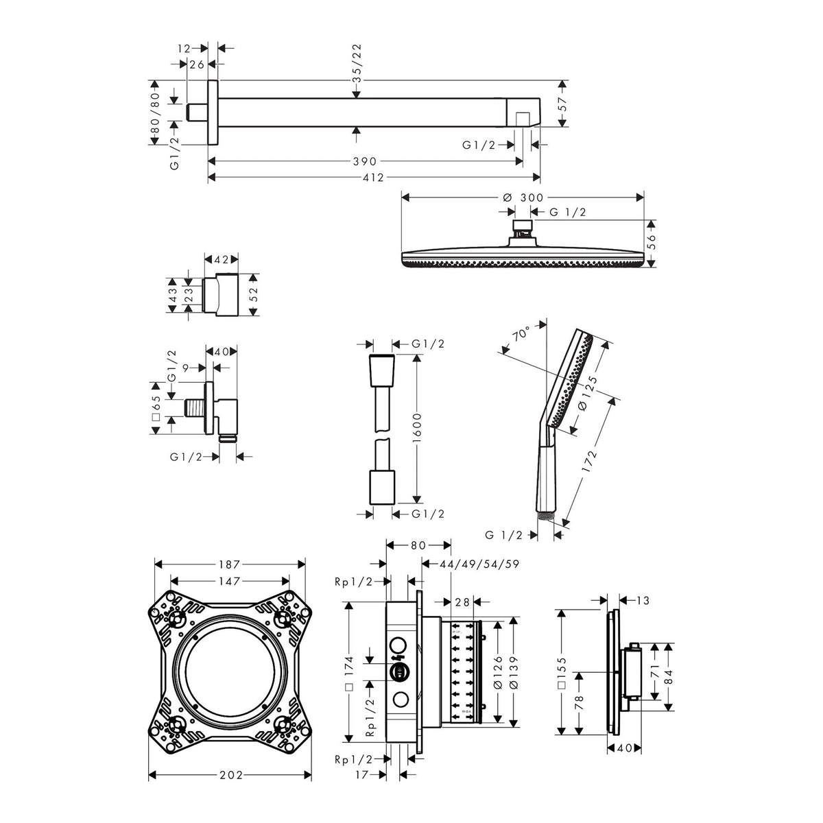 Hansgrohe Raindance Alive S Design ShowerSet 300 1jet with ShowerSelect Comfort E and basic set iBox universal 2 24630000 technical 01.jpg