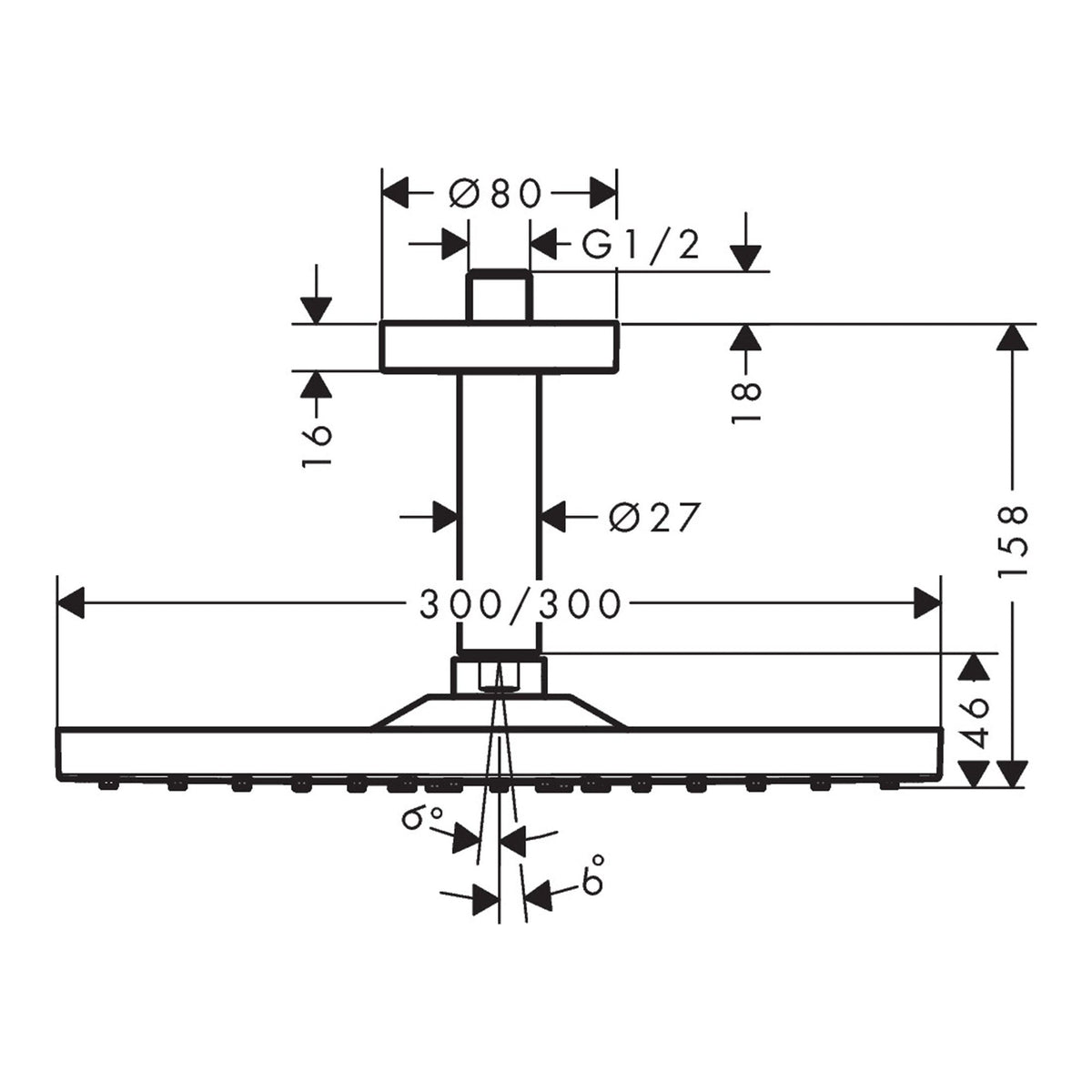 Hansgrohe Raindance E Overhead shower 300 1jet EcoSmart with ceiling connector 26251000 technical 01.jpg