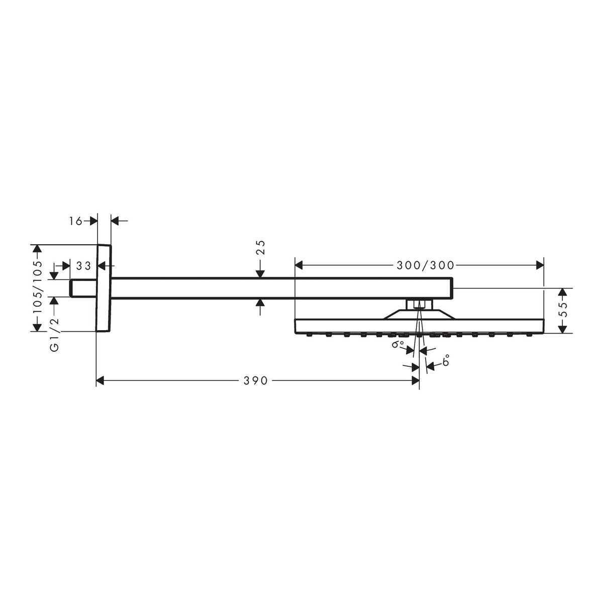 Hansgrohe Raindance E Overhead shower 300 1jet EcoSmart with shower arm 26239000 technical 01.jpg