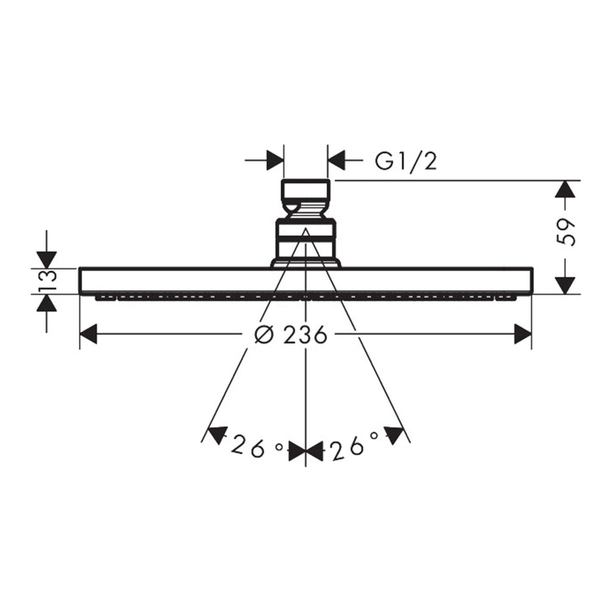 Hansgrohe Raindance S Overhead shower 240 1jet PowderRain EcoSmart 27624000 technical 01.jpg