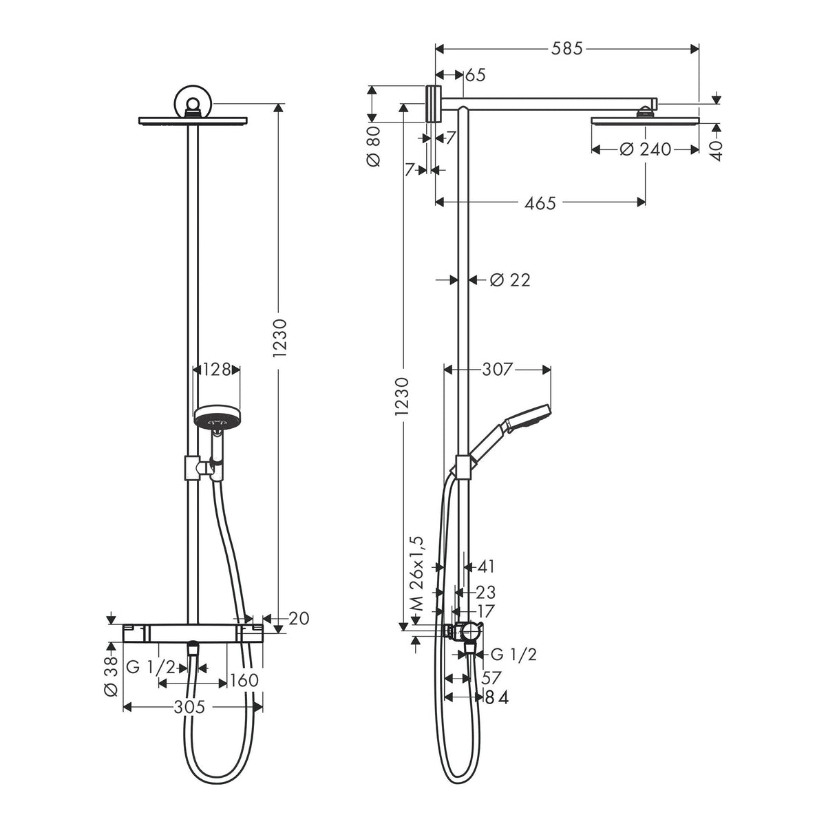 Hansgrohe Raindance S Showerpipe 240 1jet with thermostat 160cc 27233000 technical 01.jpg