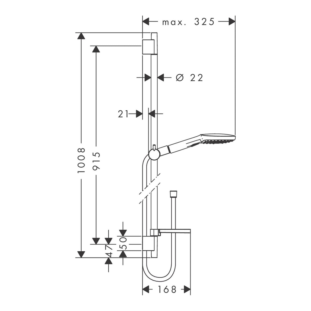 Hansgrohe Raindance Select E Shower set 120 3jet EcoSmart with shower bar 90 cm and soap dish 26623000 technical 01.jpg