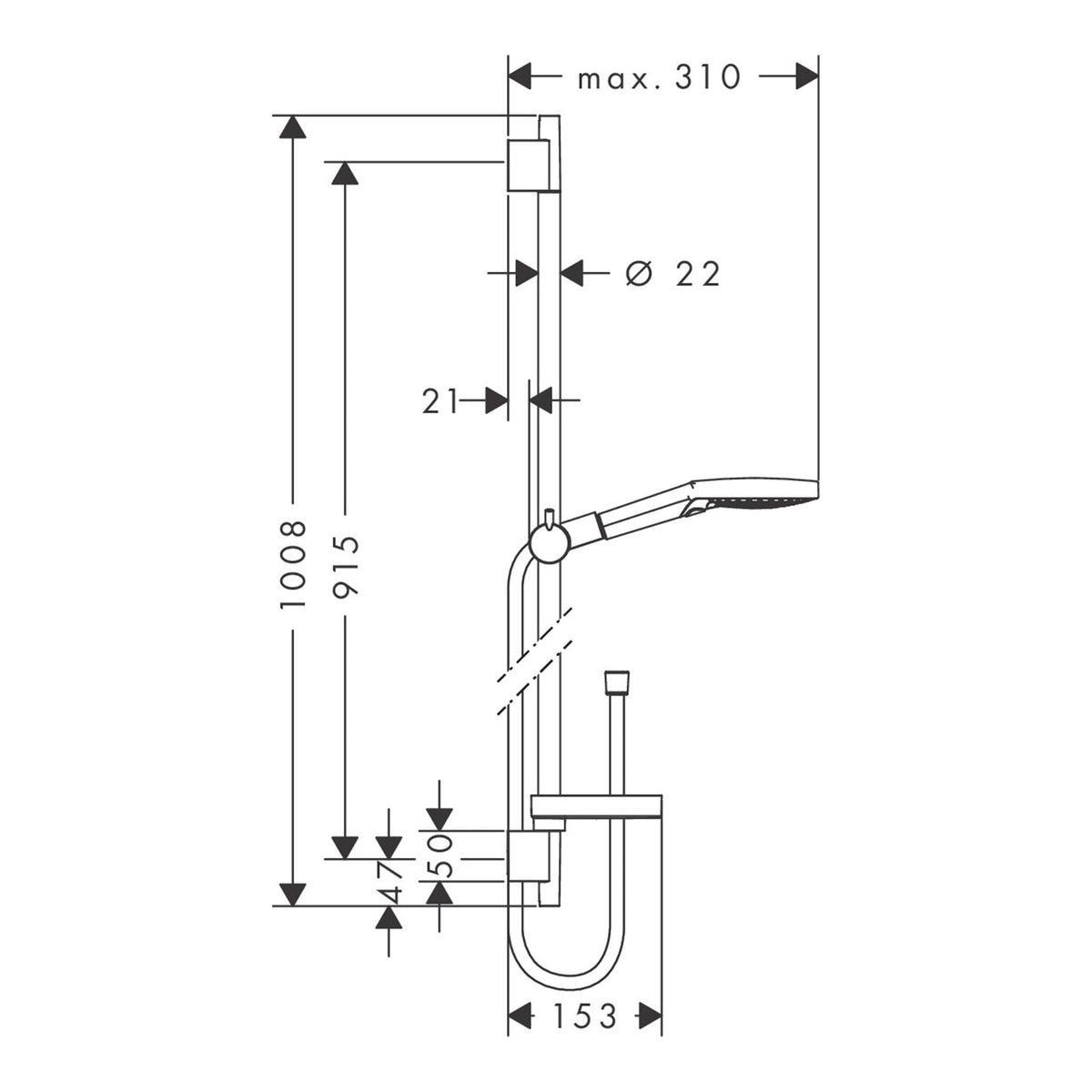 Hansgrohe Raindance Select S Shower set 120 3jet EcoSmart with shower bar 90 cm and soap dish 26633000 technical 01.jpg
