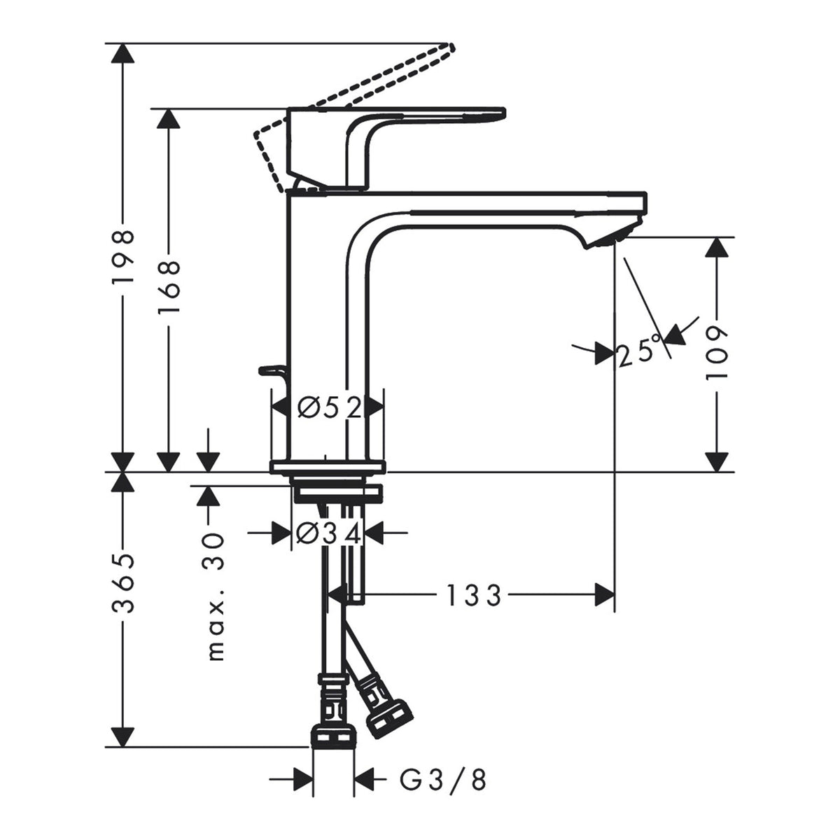 Hansgrohe Rebris E Single lever basin mixer 110 without waste set 72544000 technical 01.jpg