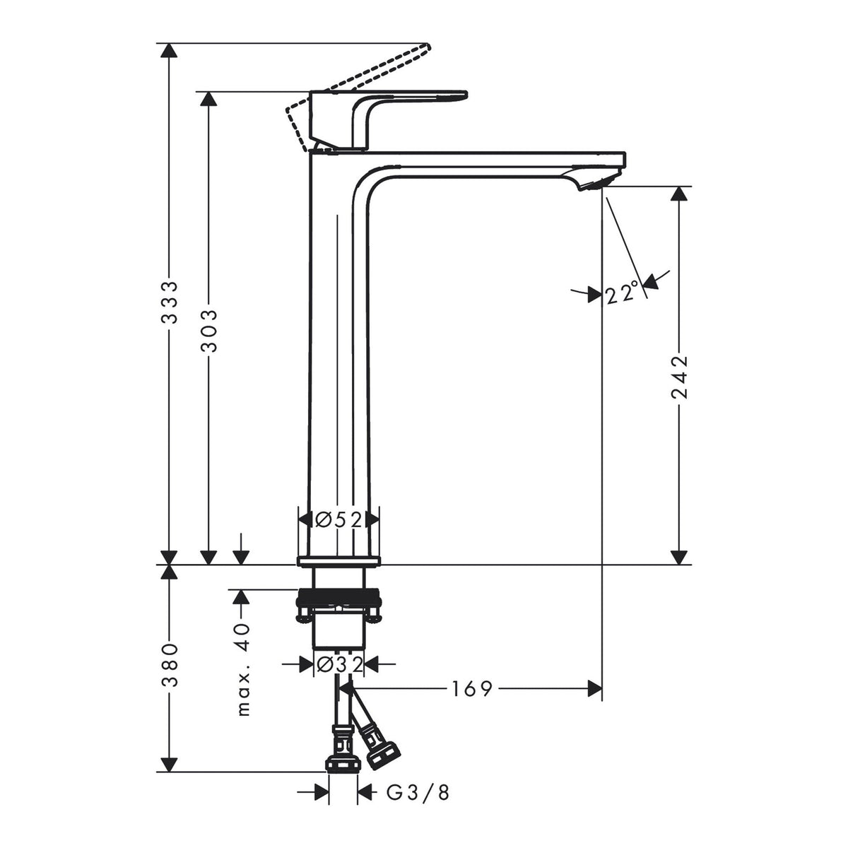 Hansgrohe Rebris E Single lever basin mixer 240 for wash bowls without waste set 72545000 technical 01.jpg