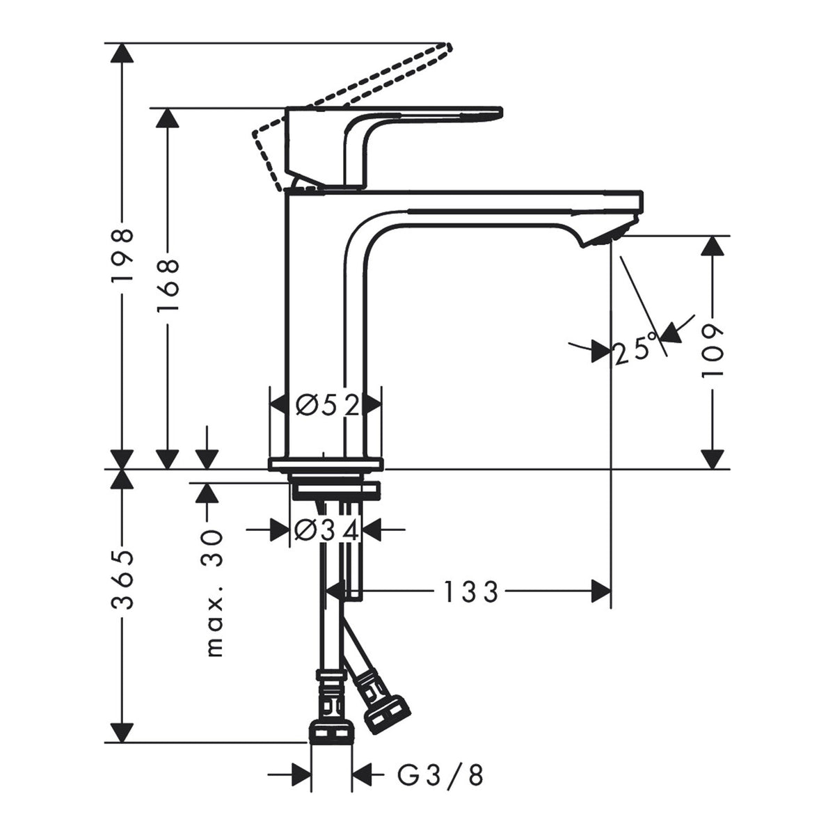 Hansgrohe Rebris S Single lever basin mixer 110 without waste set 72541000 technical 01.jpg