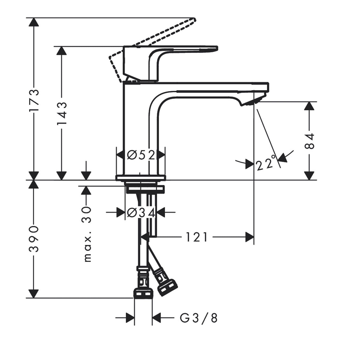 Hansgrohe Rebris S Single lever basin mixer 80 without waste set 72540000 technical 01.jpg