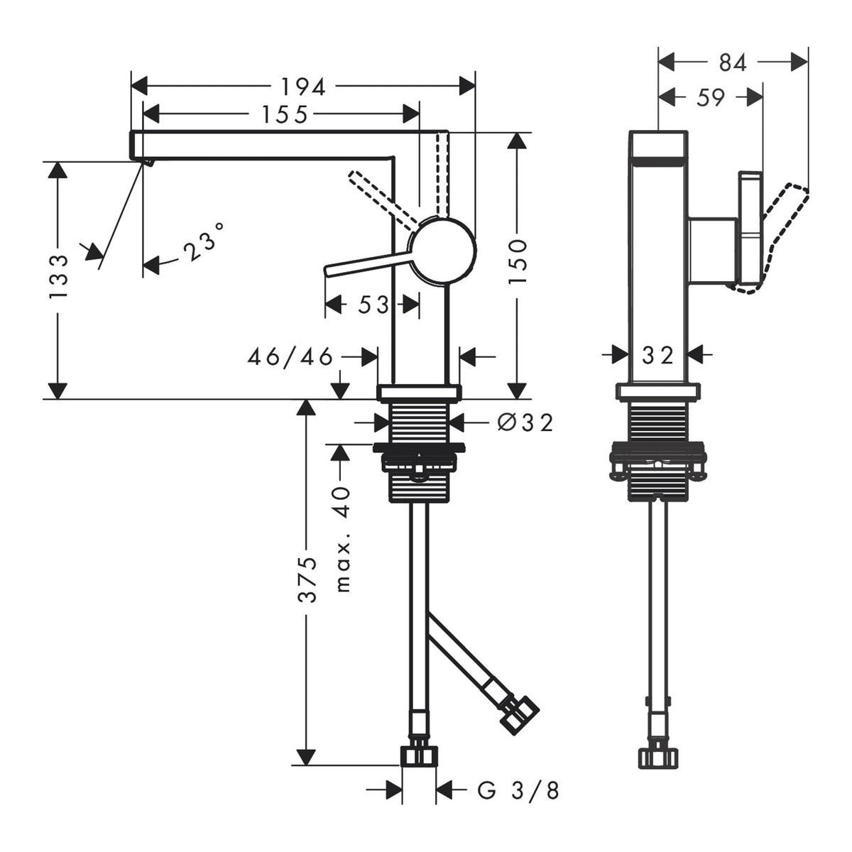 Hansgrohe Tecturis E Single lever basin mixer 110 Fine CoolStart with push open waste set 73024000 technical 01.jpg