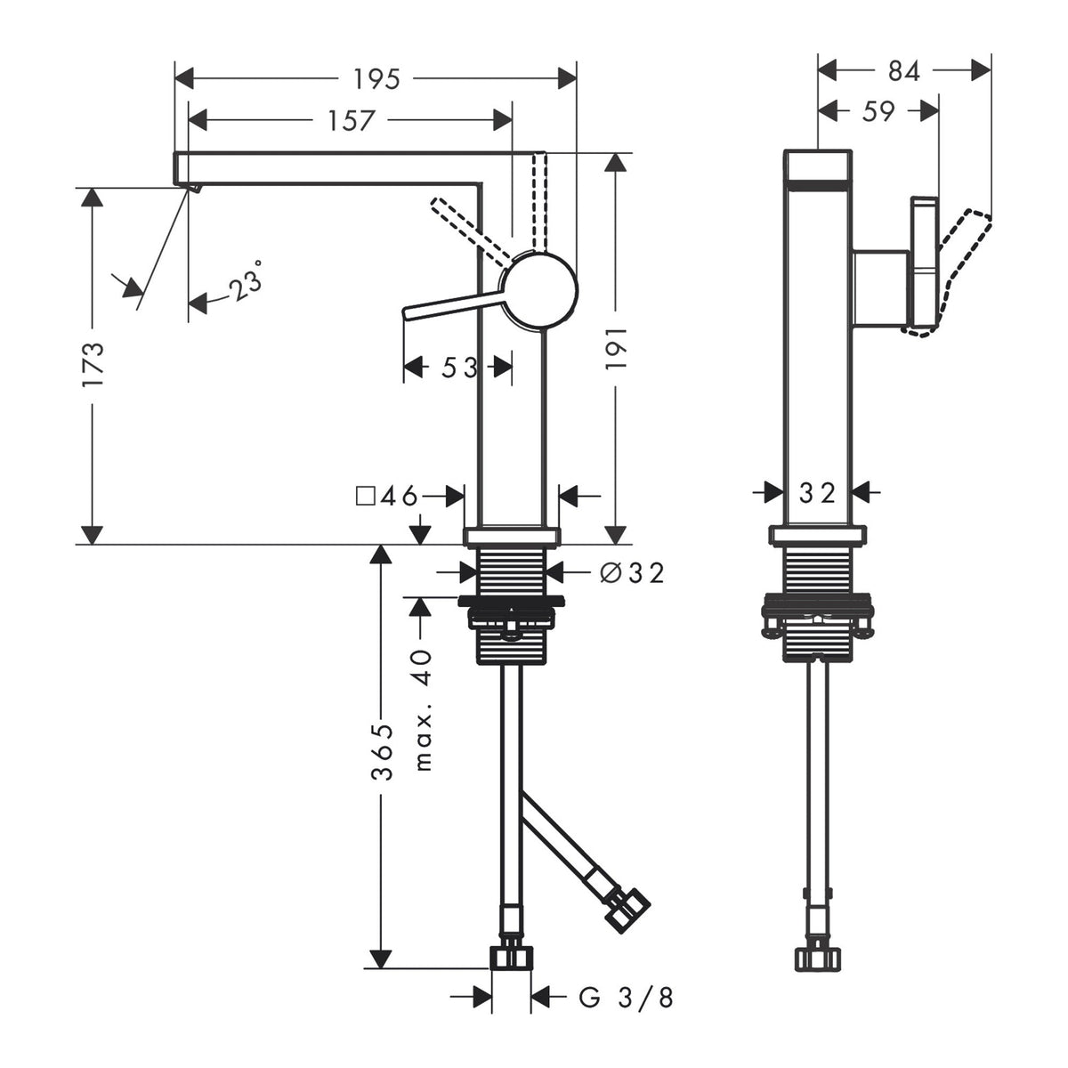 Hansgrohe Tecturis E Single lever basin mixer 110 Fine CoolStart with push open waste set 73042000 technical 01.jpg