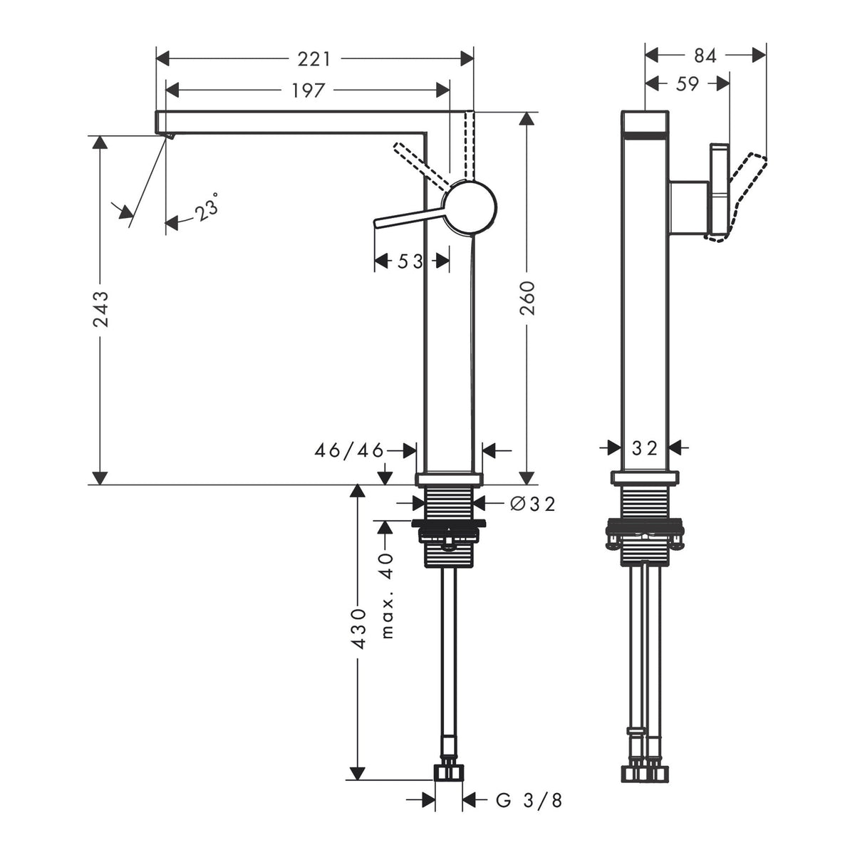 Hansgrohe Tecturis E Single lever basin mixer 110 Fine CoolStart with push open waste set 73073000 technical 01.jpg