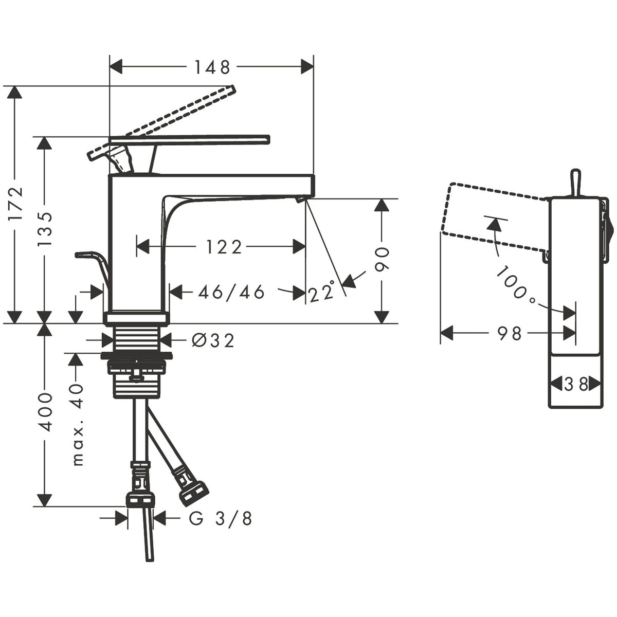 ברז לכיור רחצה עם ידית אחת כולל סט ניקוז Hansgrohe Tecturis E Single lever basin mixer CoolStart with pop-up waste set