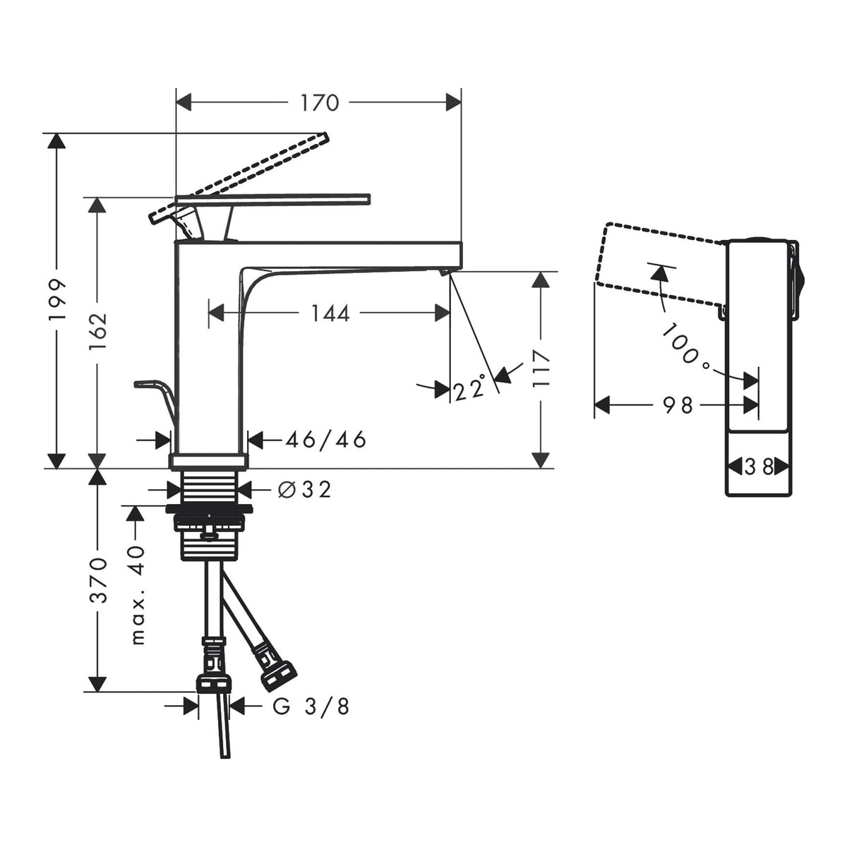 Hansgrohe Tecturis E Single lever basin mixer 80 CoolStart with pop up waste set 73018000 technical 01.jpg