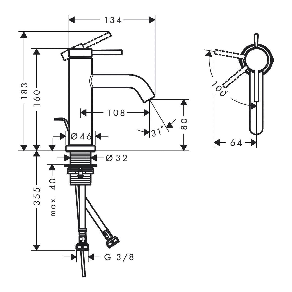 Hansgrohe Tecturis S Single lever basin mixer 80 CoolStart EcoSmart with pop up waste set 73302000 technical 02.jpg