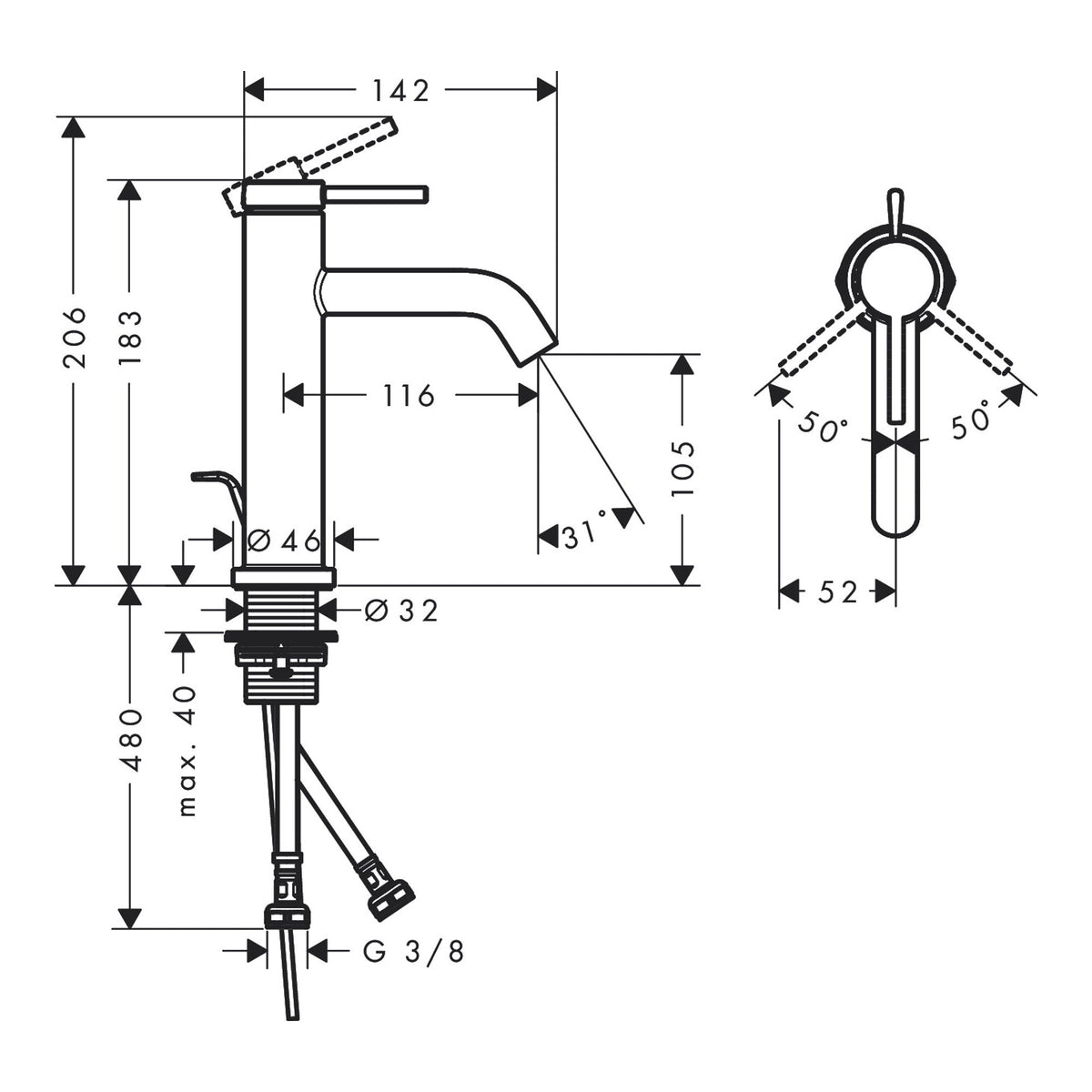 Hansgrohe Tecturis S Single lever basin mixer 80 CoolStart EcoSmart with pop up waste set 73310000 technical 02.jpg