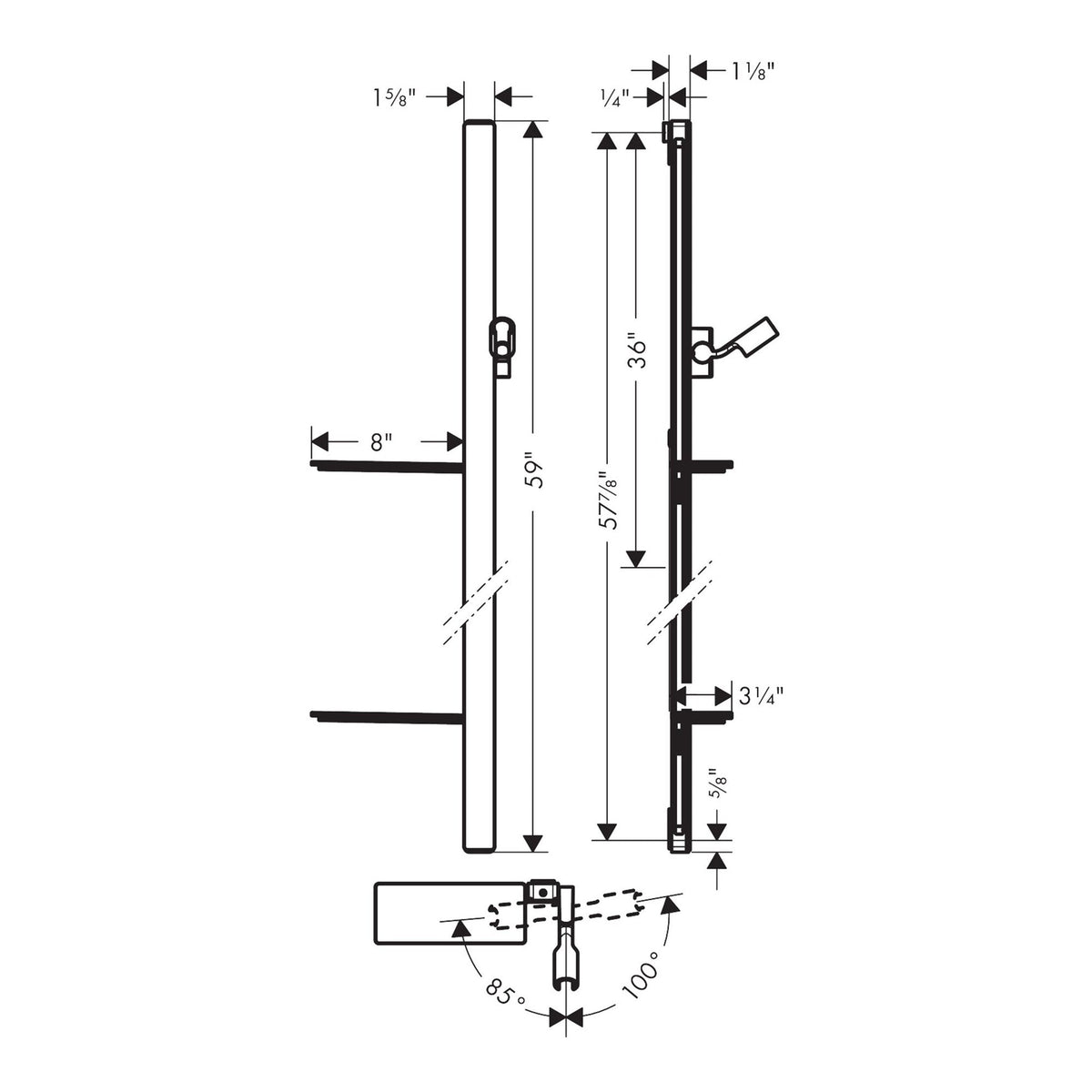 Hansgrohe Unica Shower bar E 150 cm with Isiflex shower hose 160 cm and shelves 27645000 technical 02.jpg