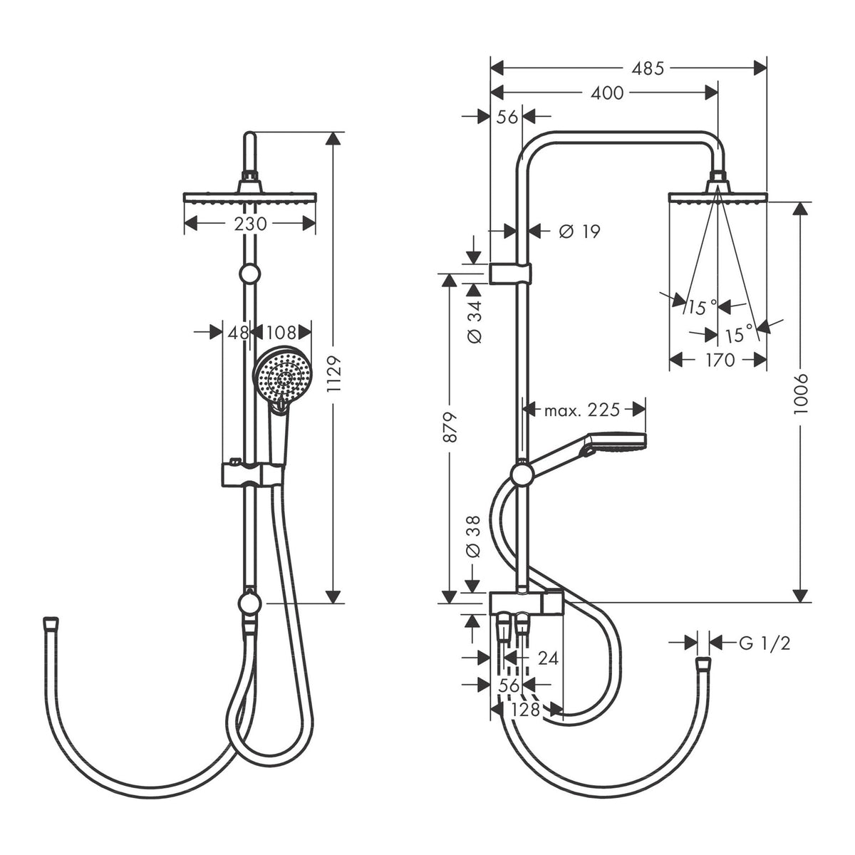 Hansgrohe Vernis Shape Showerpipe 230 1jet EcoSmart Reno 26289000 technical 01.jpg