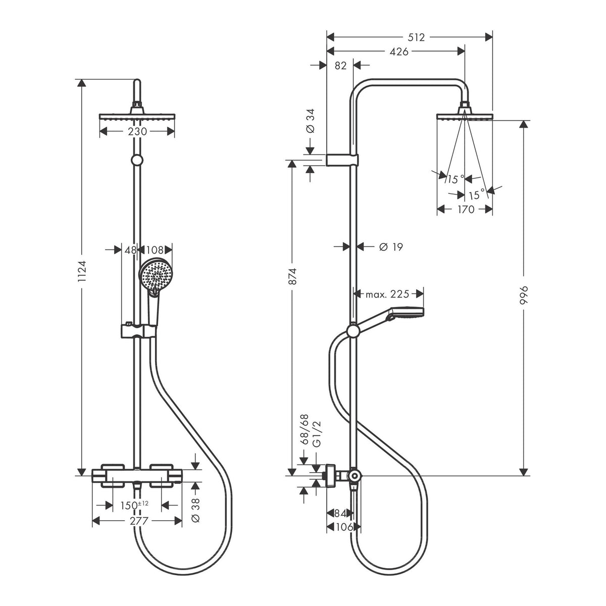Hansgrohe Vernis Shape Showerpipe 230 1jet EcoSmart with thermostat 26319000 technical 01.jpg