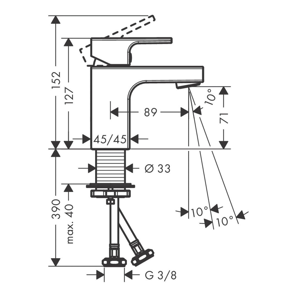 Hansgrohe Vernis Shape Single lever basin mixer 70 with isolated water conduction without waste set 71567000 technical 02.jpg